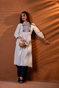 White & Black Embroidered Panel Kurta