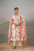 Bloom Veil Floral Anarkali Kurta Pant And Dupatta Set