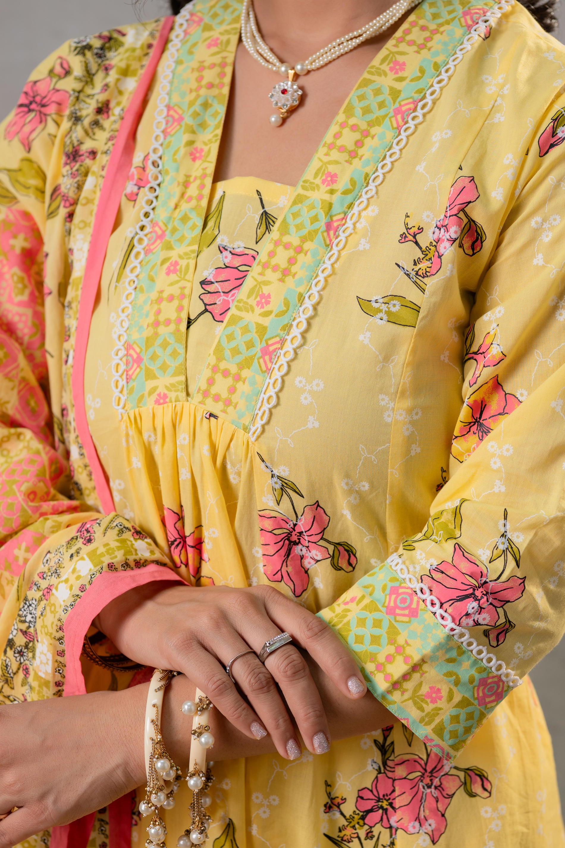 Bloom Veil Floral Anarkali Kurta Pant And Dupatta Set