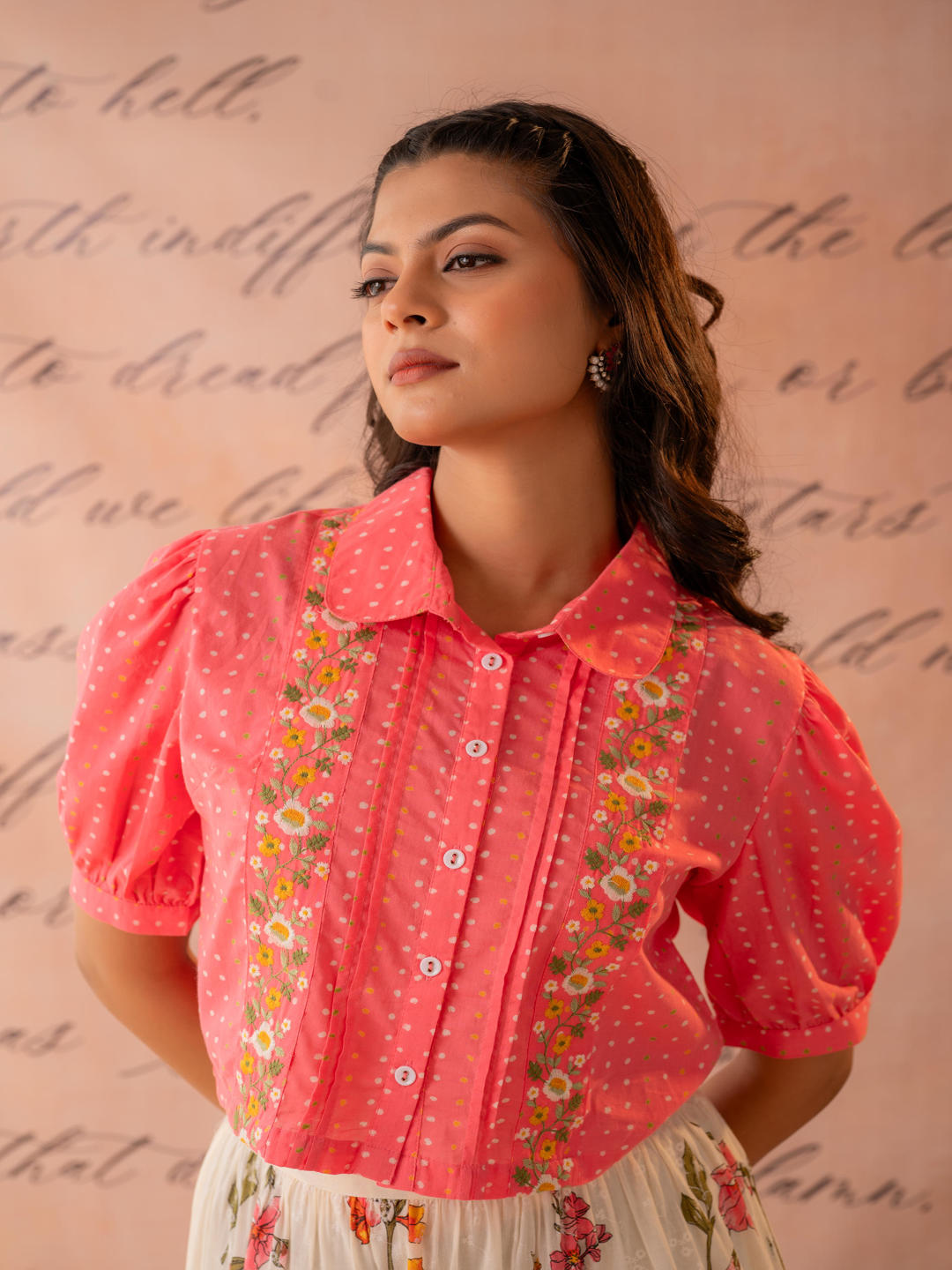 Peach Bloom Tiered Top With Skirt Set