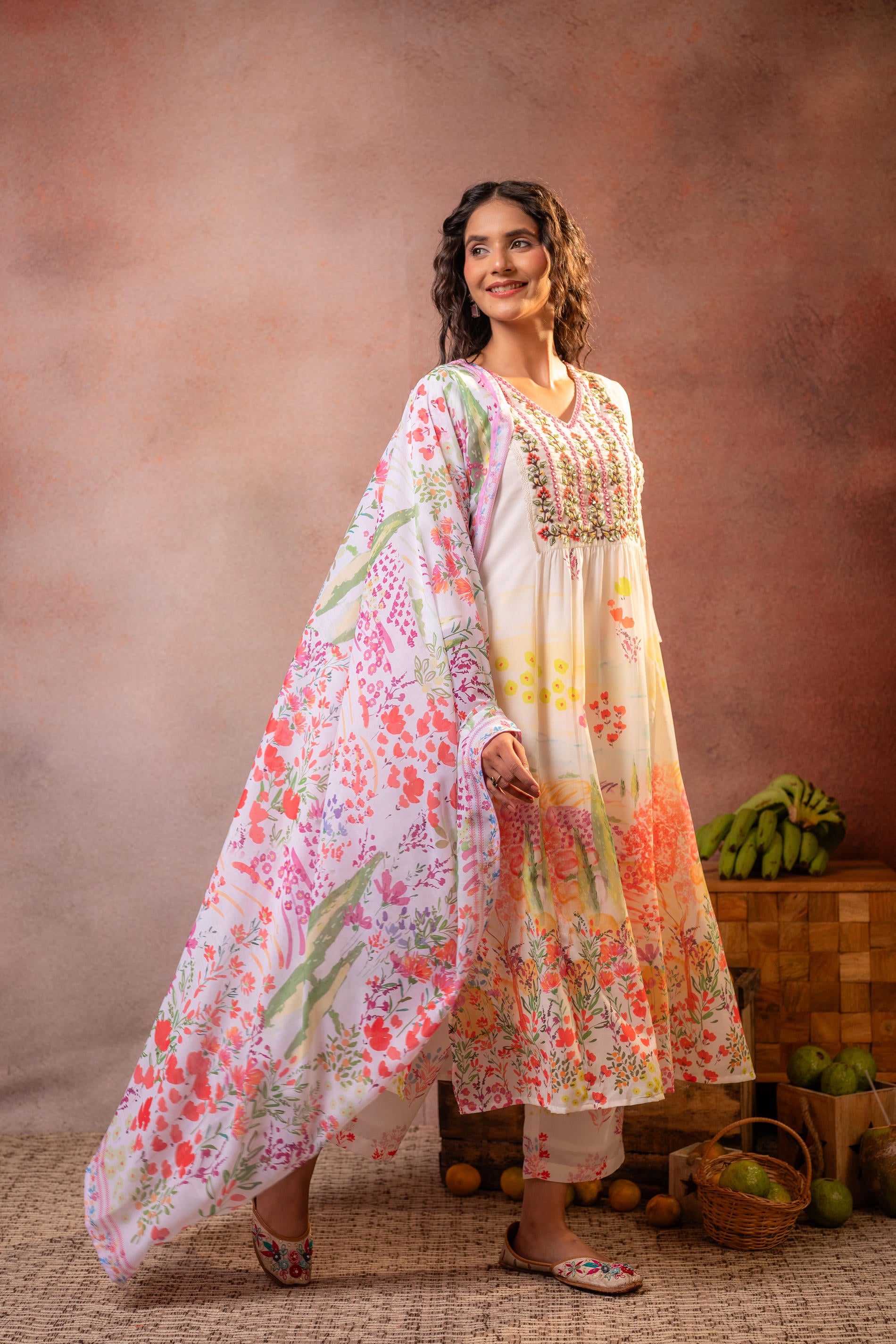 Elegant Floral Nyra-Kurta Set with  Dupatta