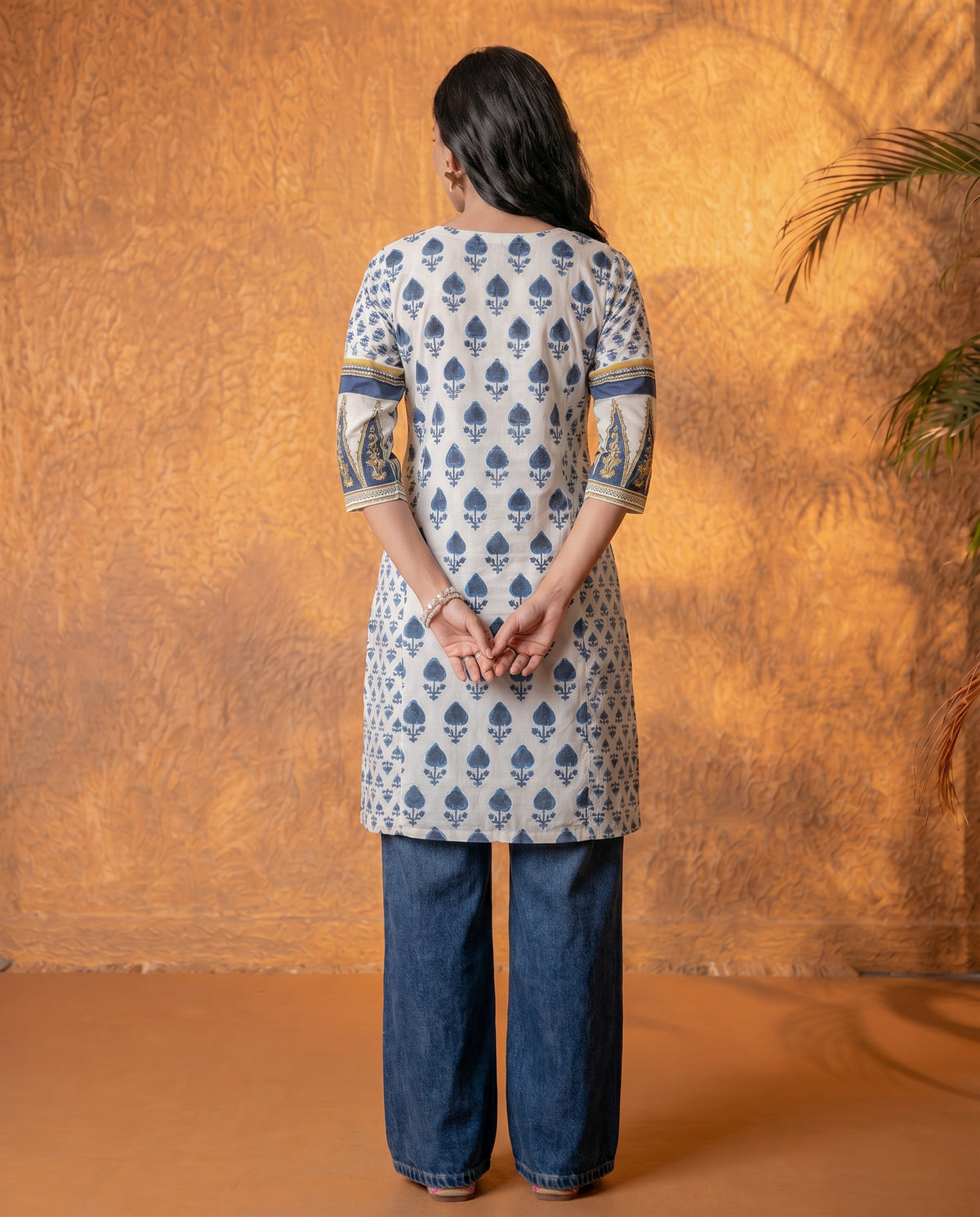 Navy Baag Handblock Straight Kurta