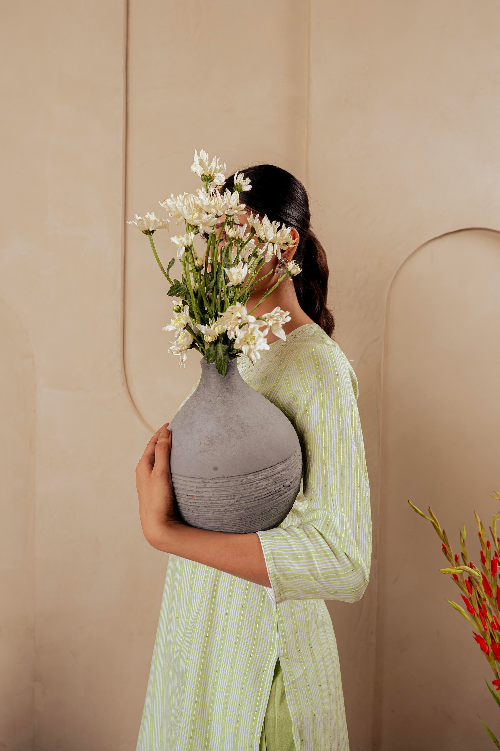 Sage Green   Kurta Set with Subtle Thread Embroidery