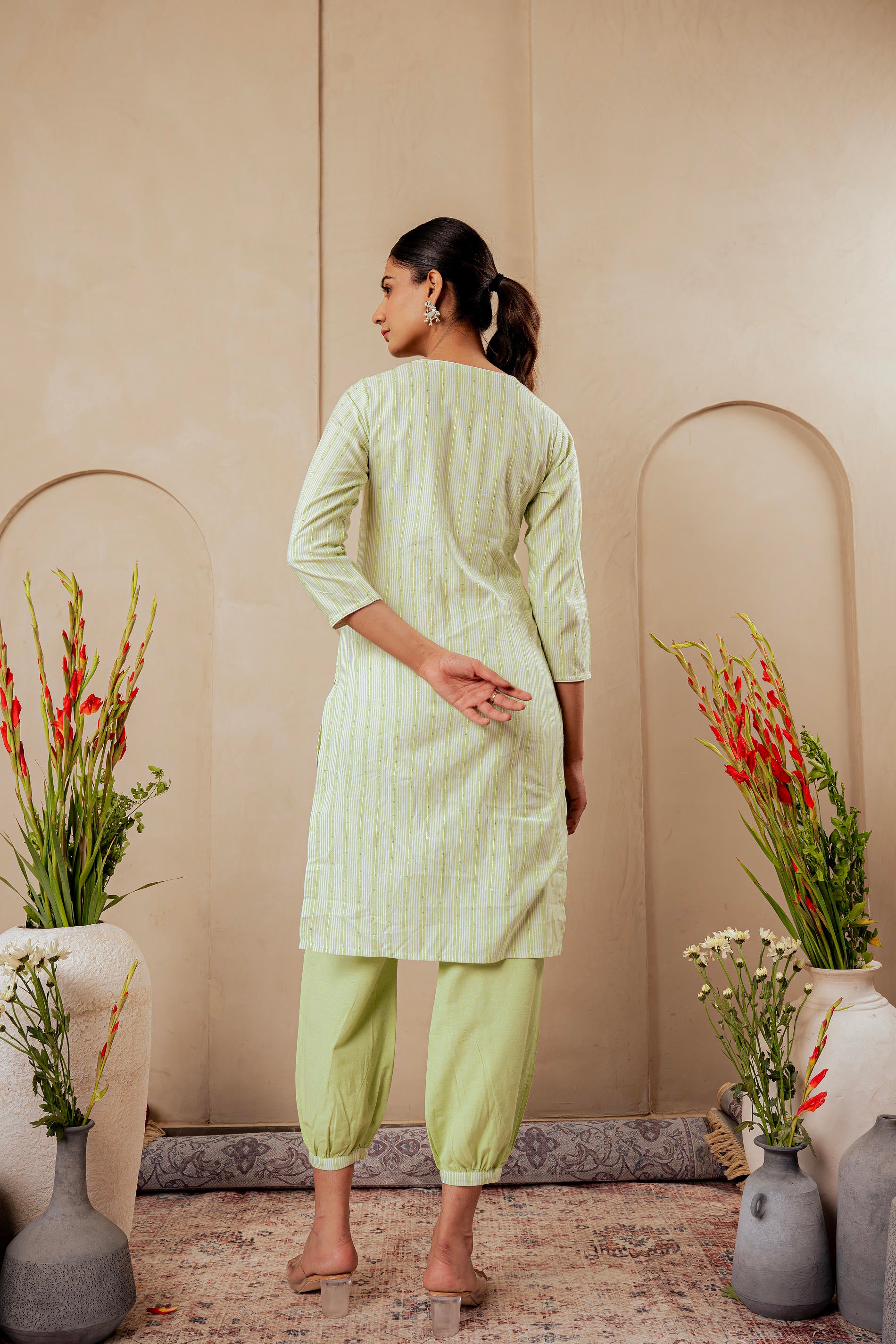 Sage Green   Kurta Set with Subtle Thread Embroidery