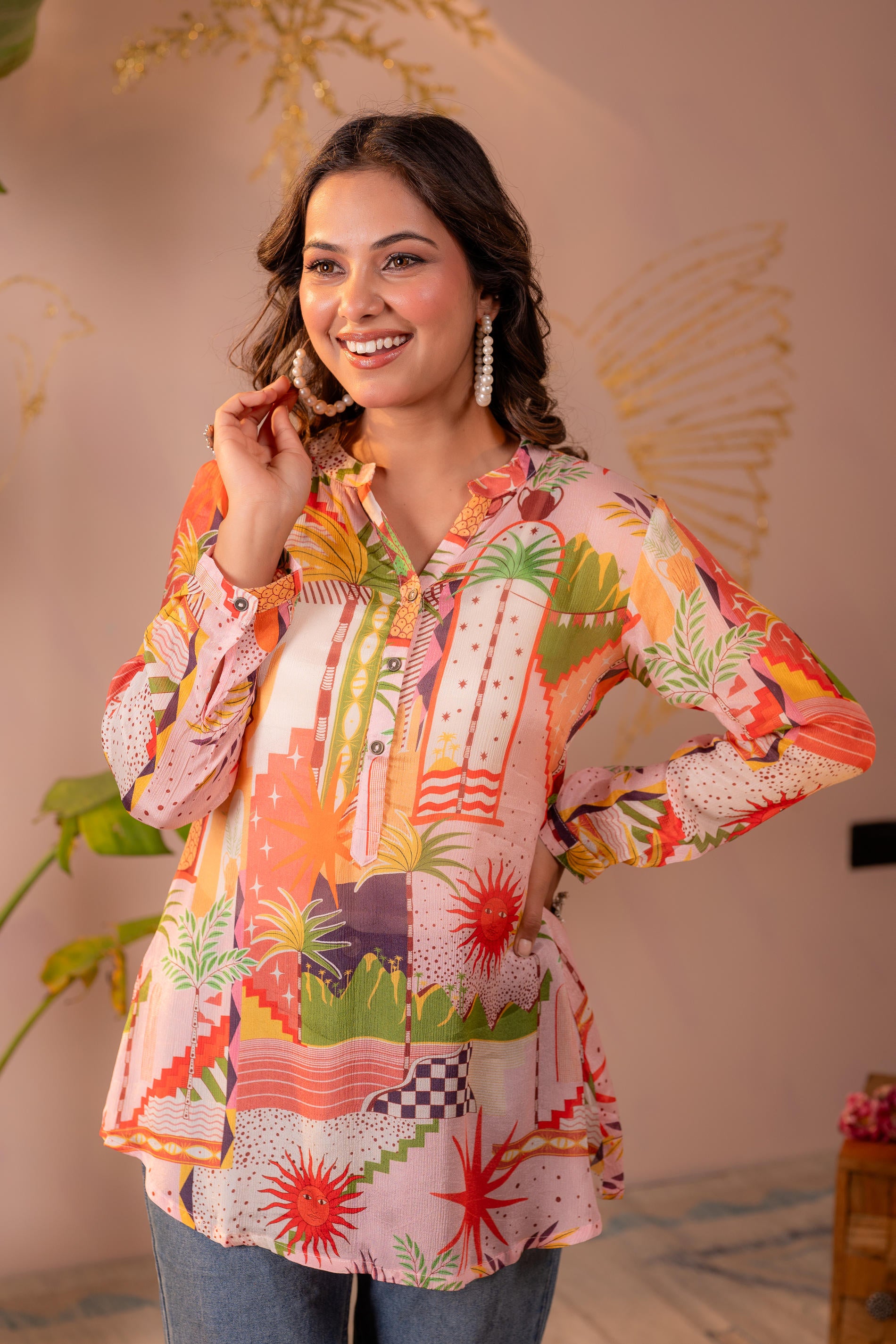 Abstract Printed Contemporary Tunic Top