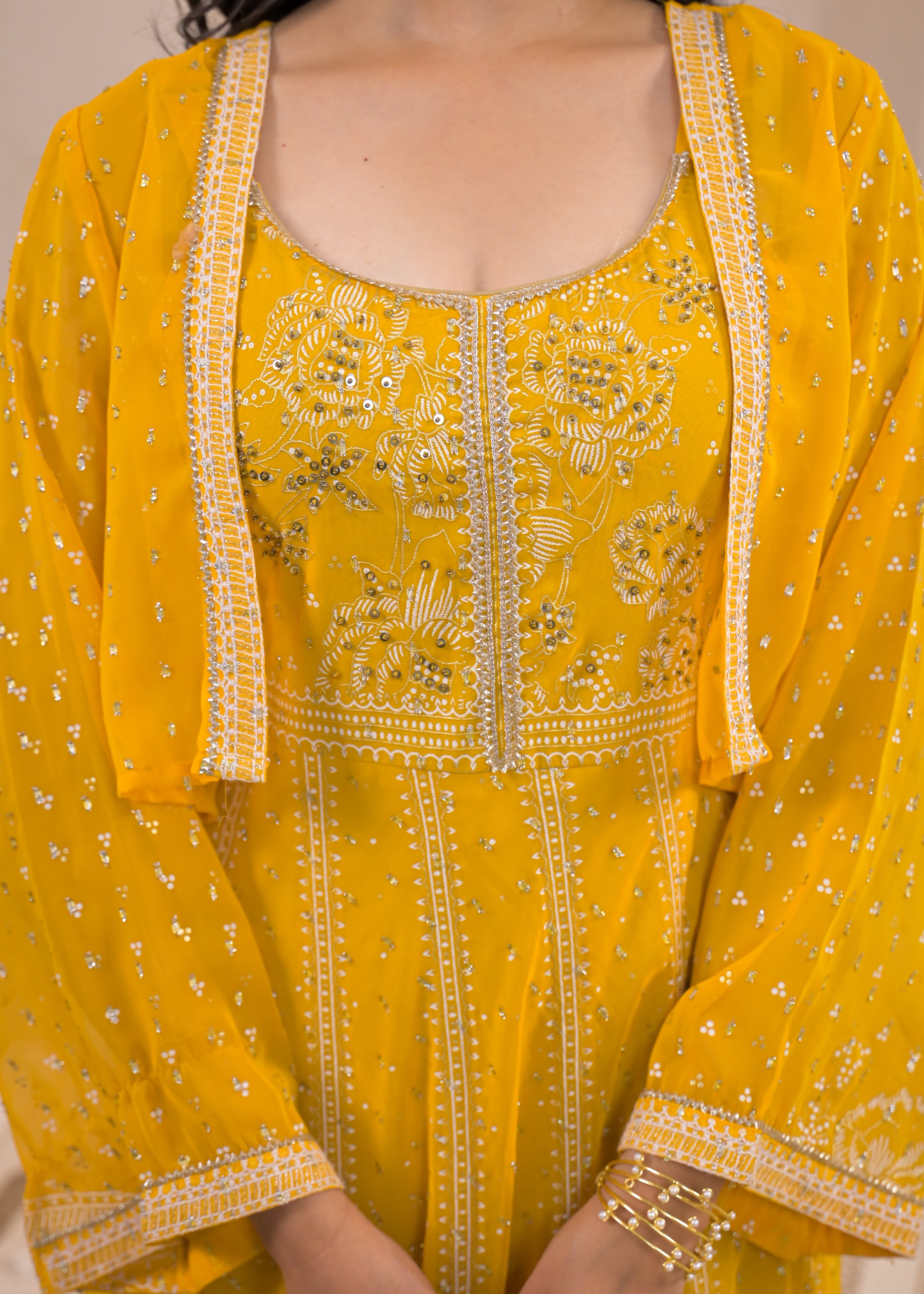 Mustard Ethnic Motifs Printed Man Made Fiber Tiered Long Dress