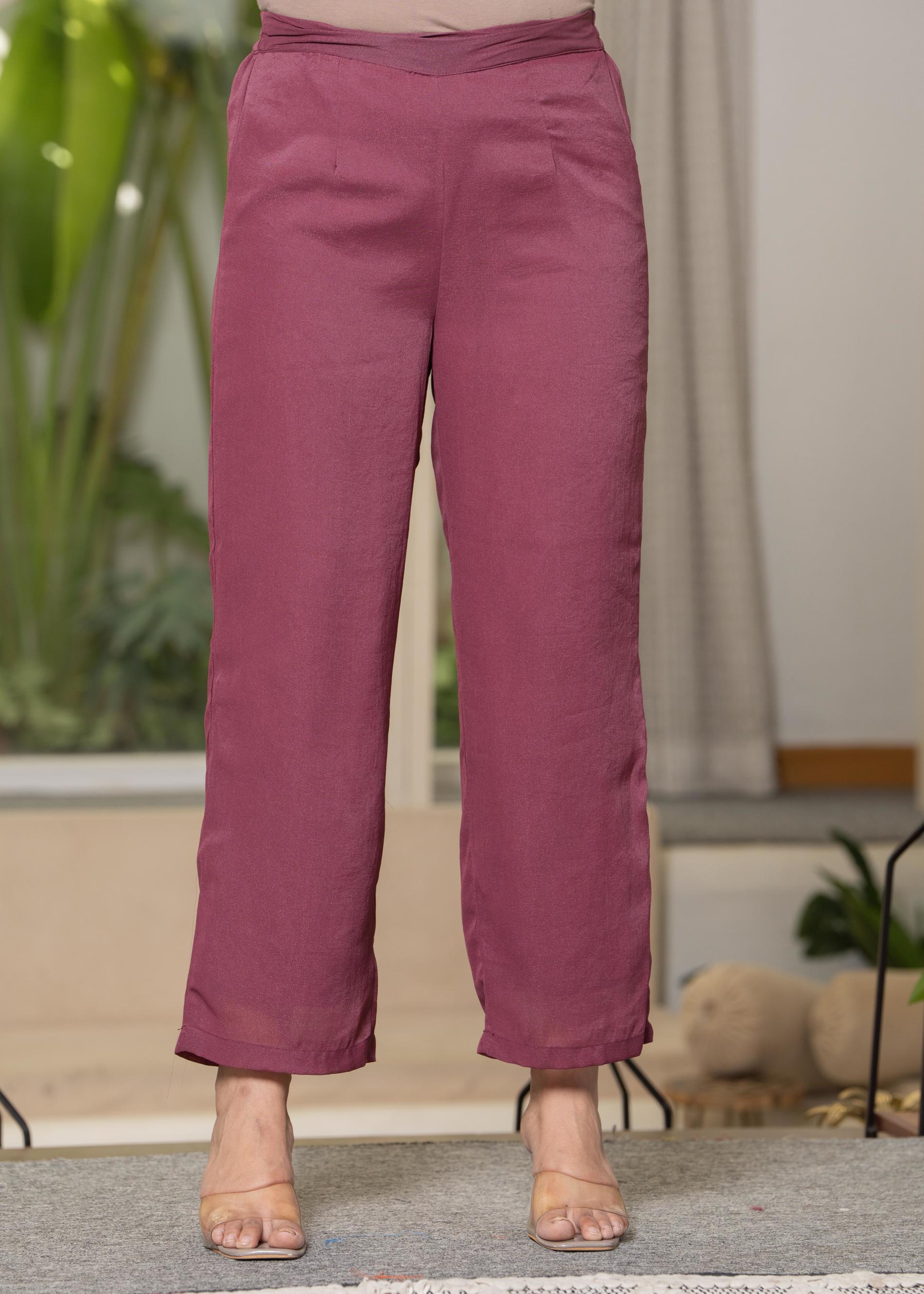 Mauve Solid Man Made Fiber Kurta Pant Dupatta Set with Beads and Sequence Work