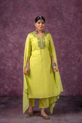 Lime Embroidered Cotton Kurta Pant Set