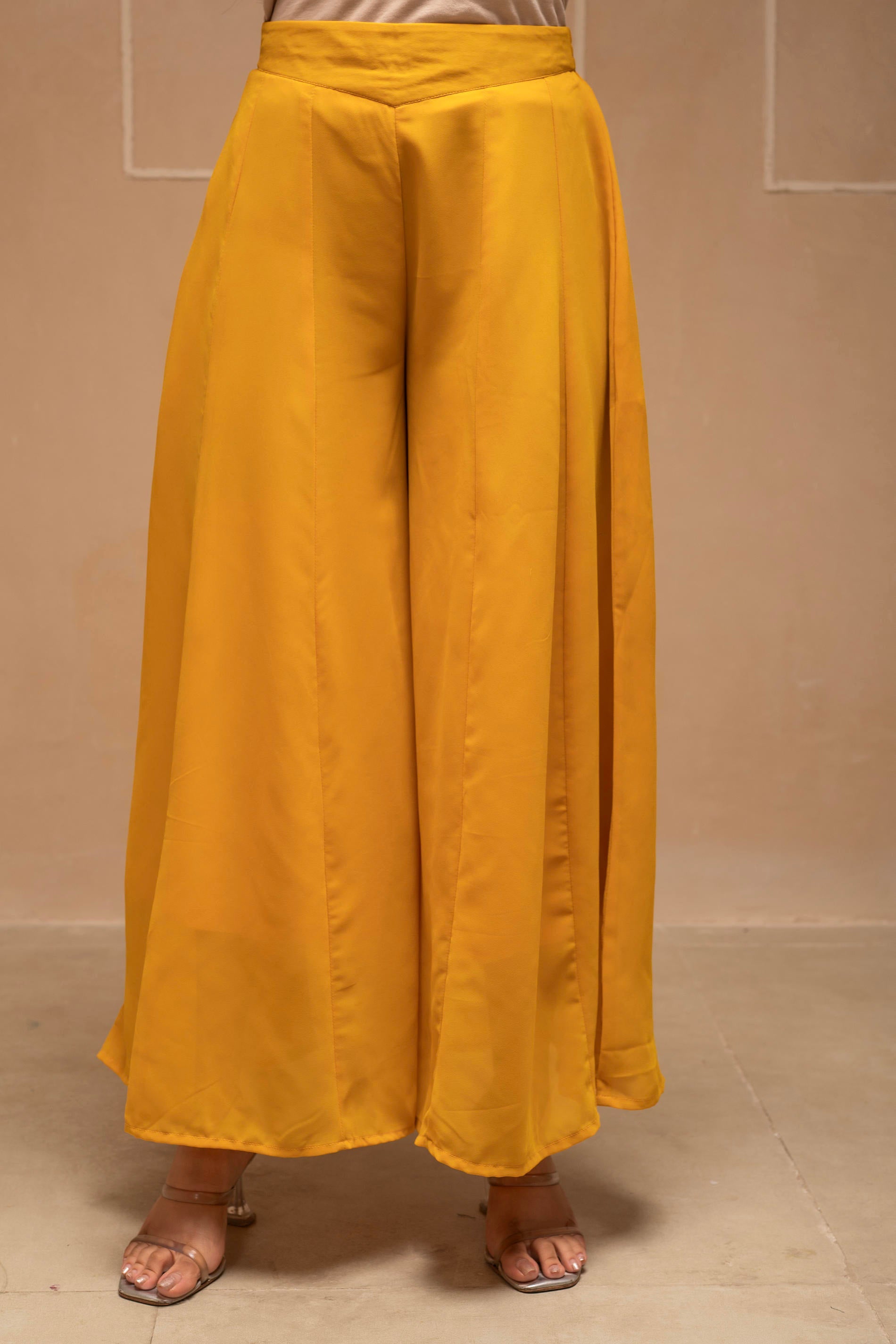 Mustard Solid Poly Georgette Tunic and Sharara Co-ord Set with Sequence and Zari Work