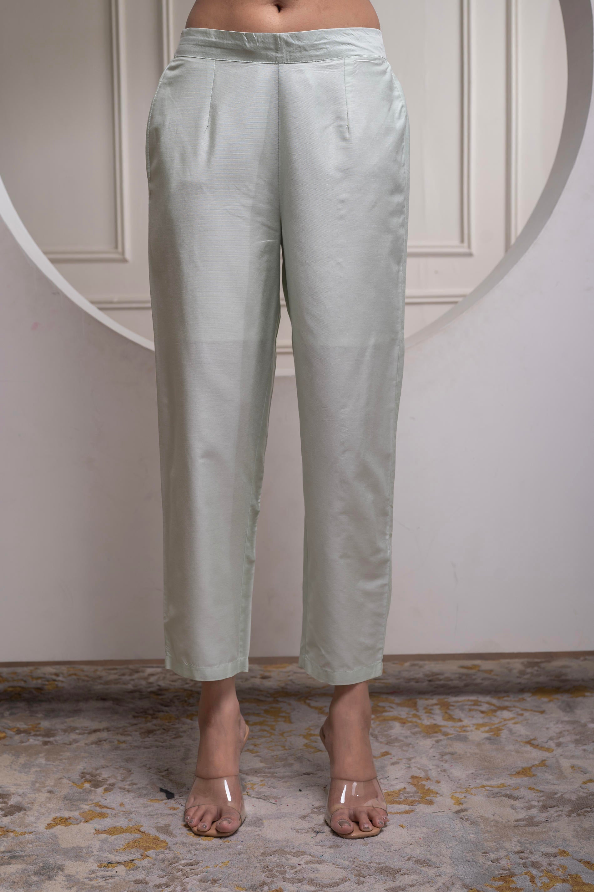 Mintgreen Solid Viscose Shirt, Cami, and Pant Co-ord Set with Sequence and Zari Work