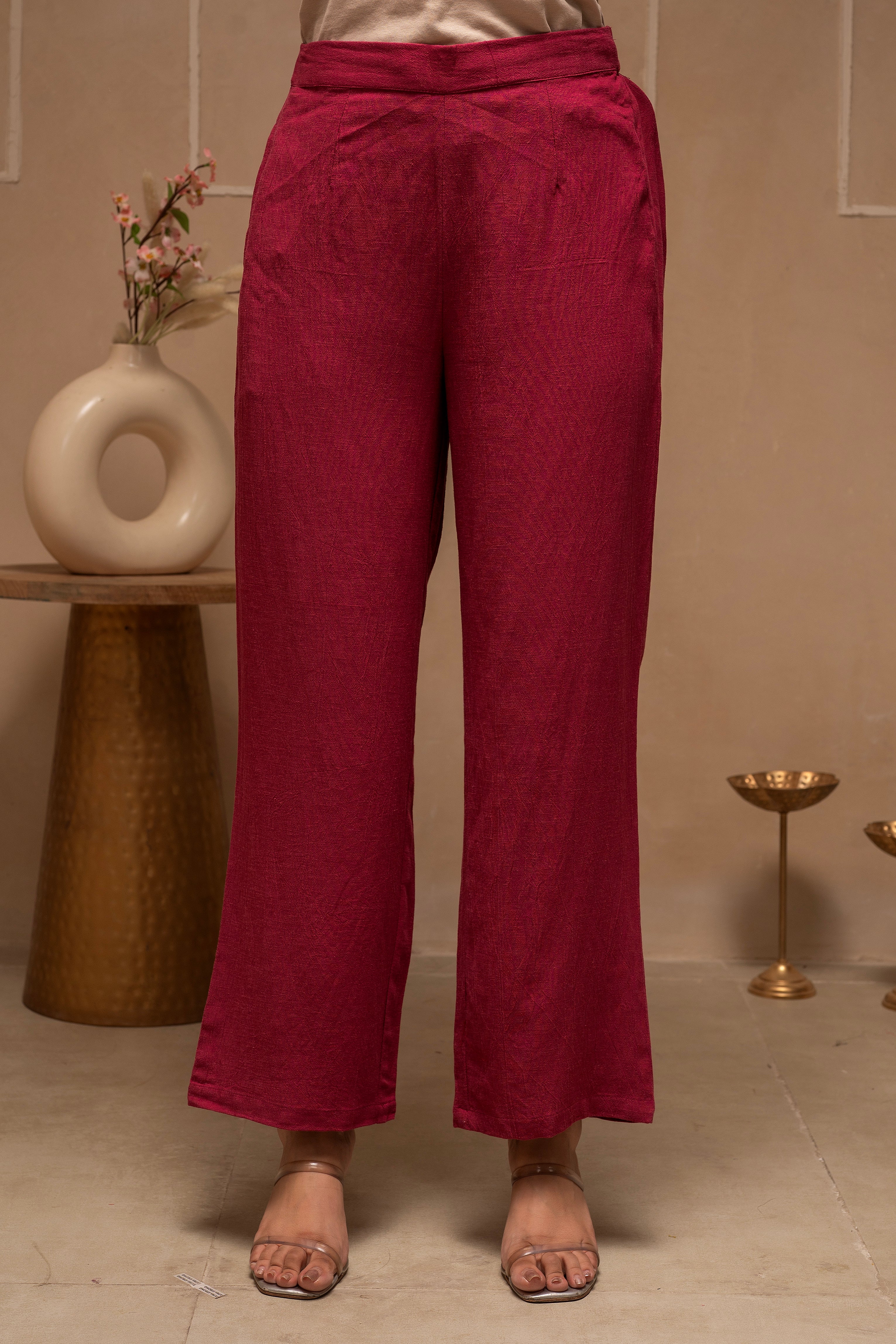 Rose Pink Embroidered Viscose Co-ord Set with Thread Work Detailing