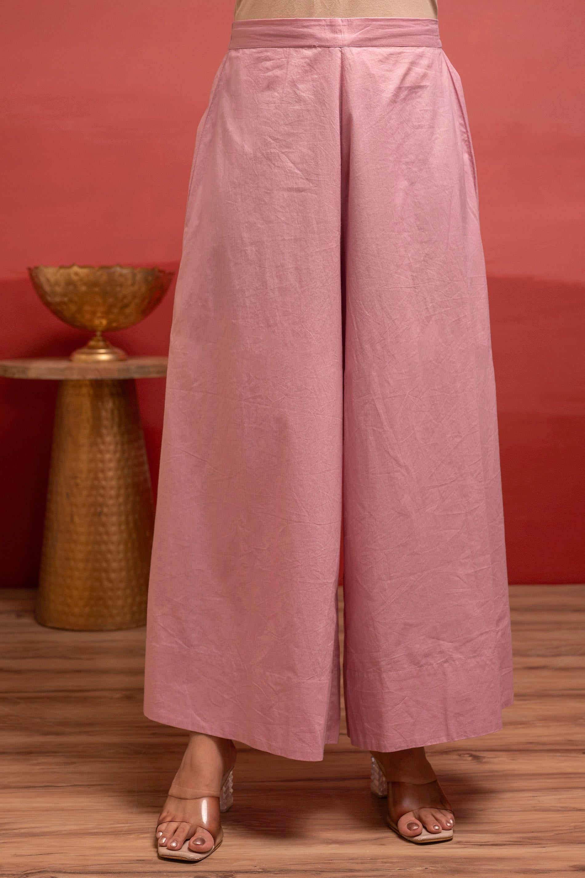 Onionpink Solid Cotton Shirt and Pants Co-ord Set with Thread Work