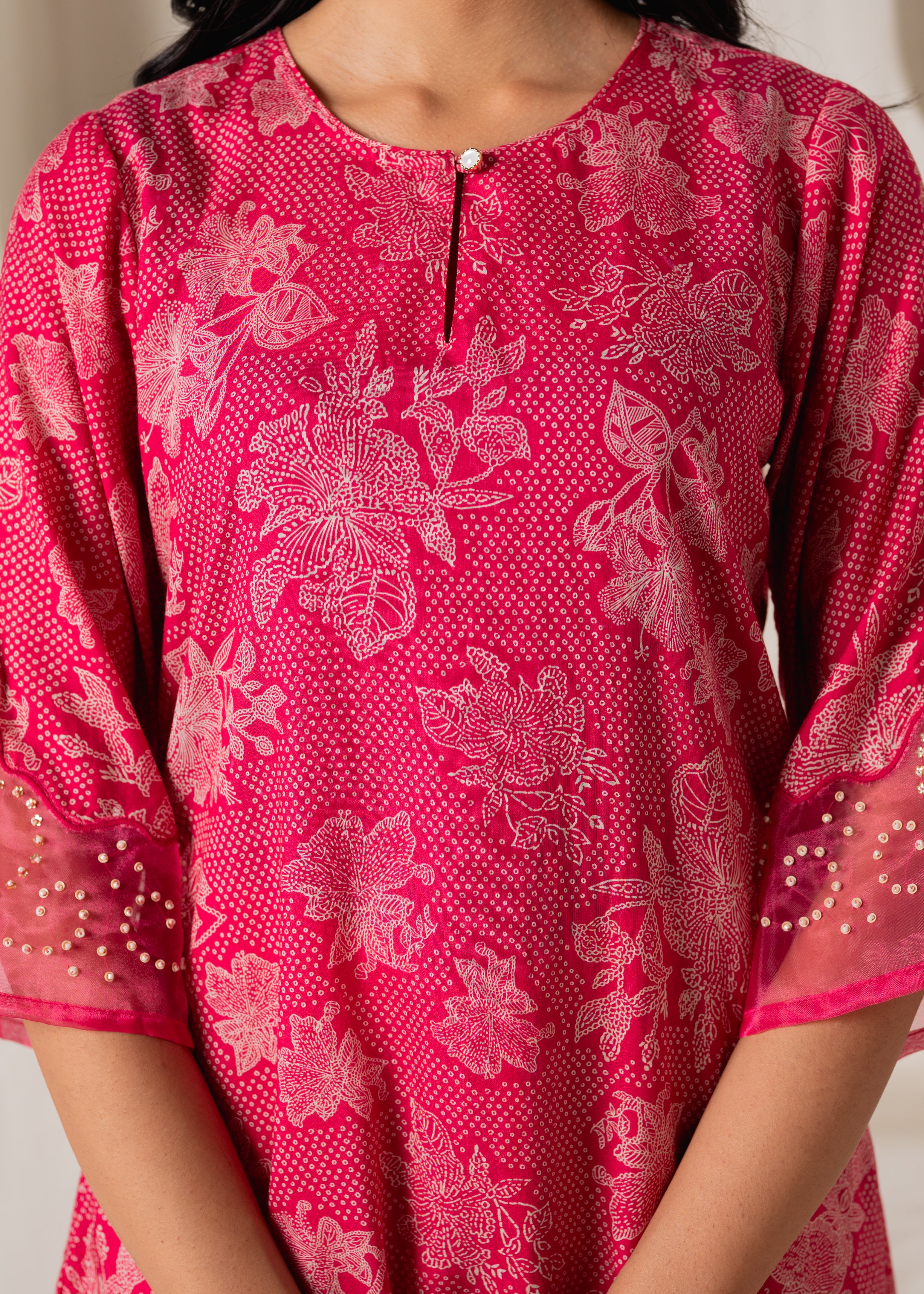 Mustard Floral Embellished A-Line Kurta Pant and Dupatta Set with Beads & Sequence Work