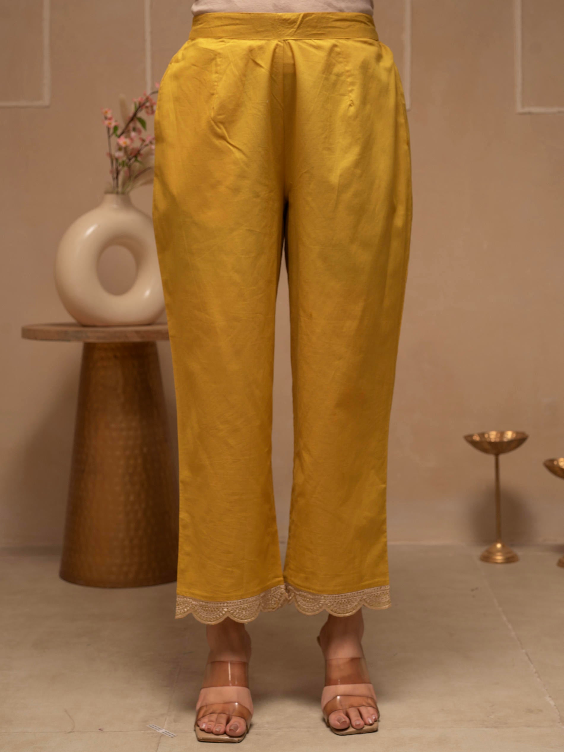 Yellow Floral Viscose Kurta, Pants and Dupatta Set with Mirror, Thread Work and Sequence