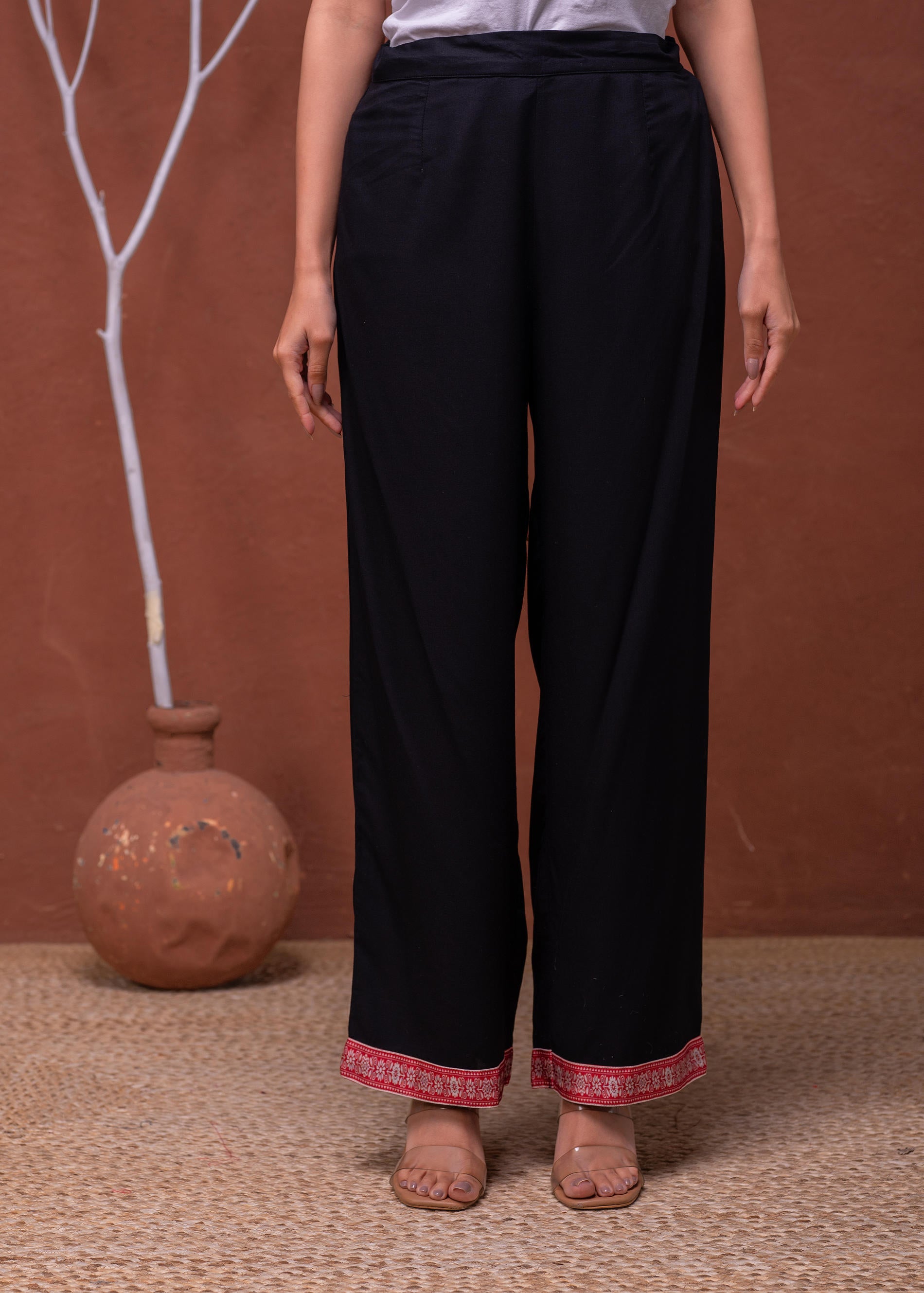 Polycotton Maroon Embroidered Kurta Pant Set with Mirror, Thread Work & Tassels