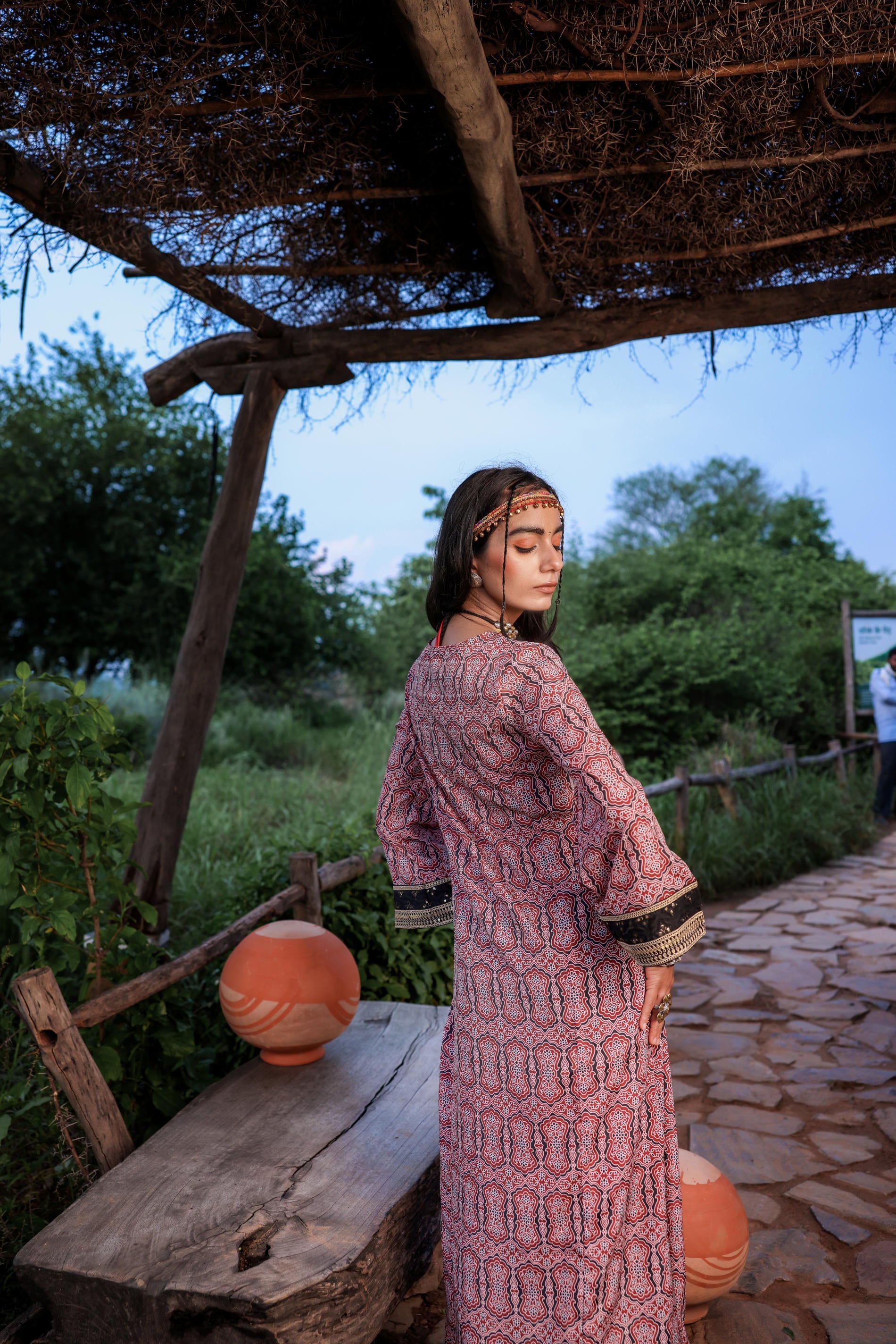 Black & Brown Ethnic Motif Embroidered Straight Kurta with Zari & Mirror Work