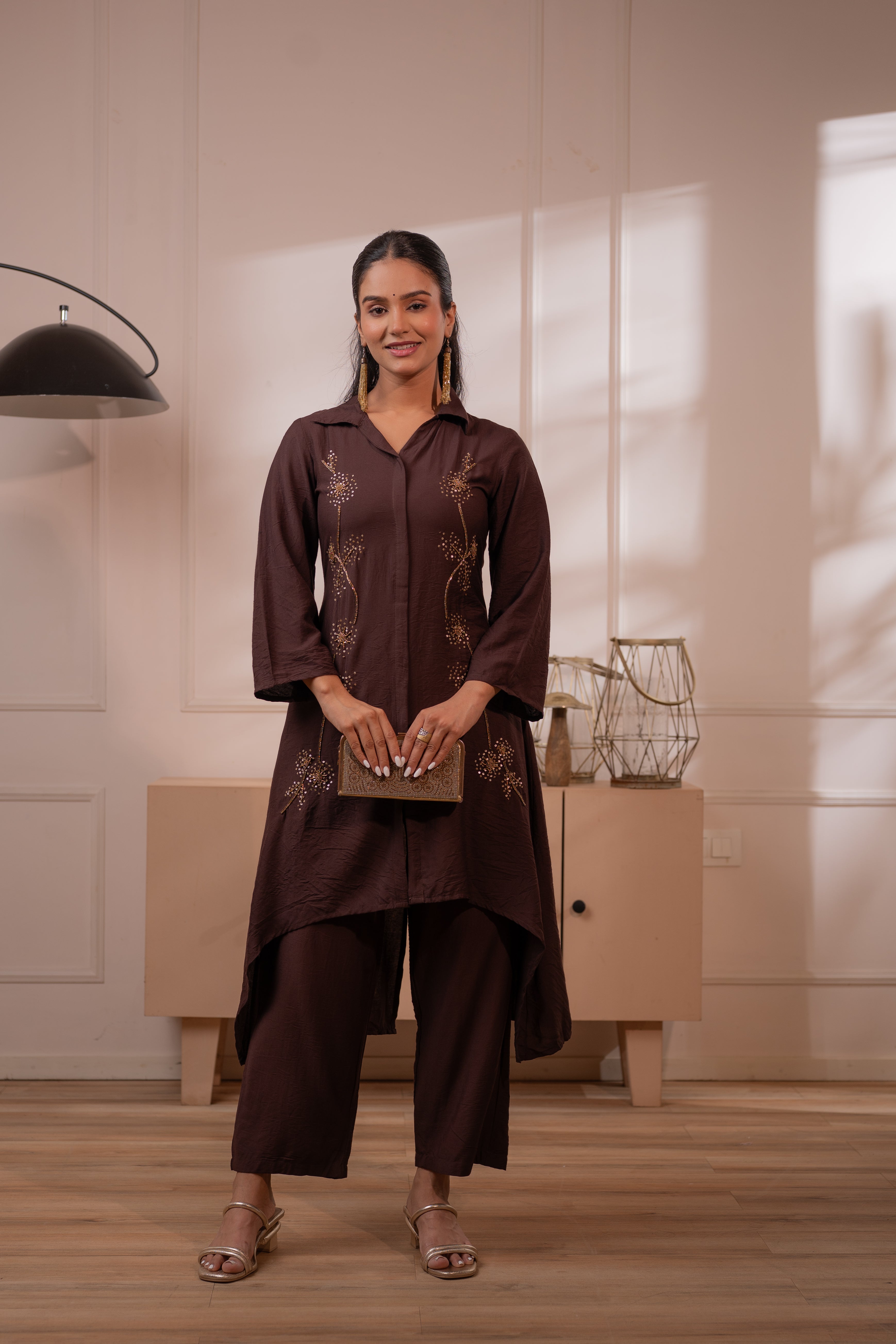 Modern Chocolate Brown Indo-Fusion Co-ord Set