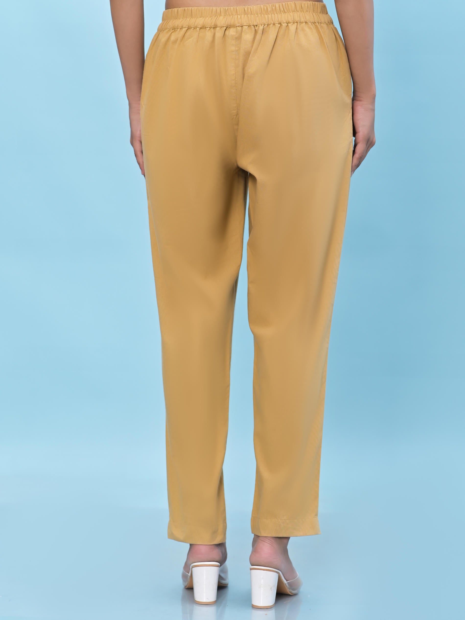 Juniper Women Gold Solid Cotton Pants With Partially Elasticated Waistband And Two Side Pockets (Copy)