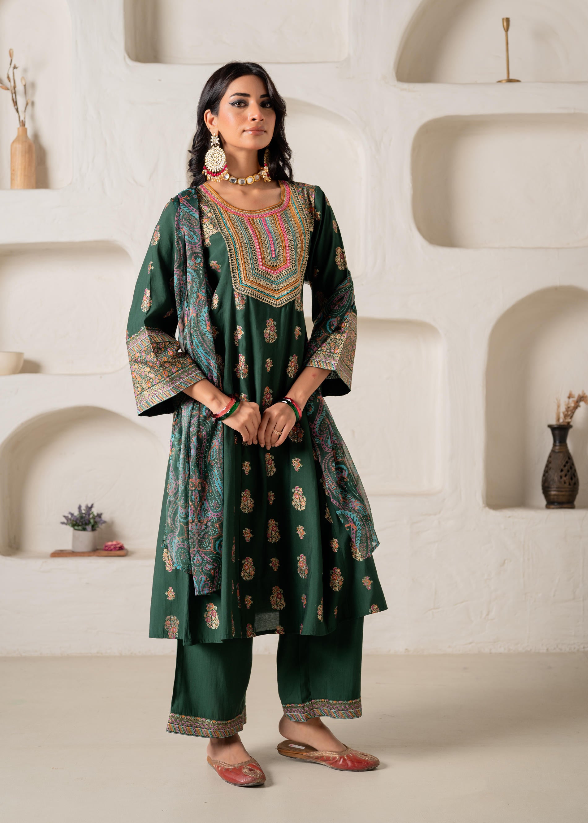 Emerald Mughal Motif printed Kurta Set with Dupatta