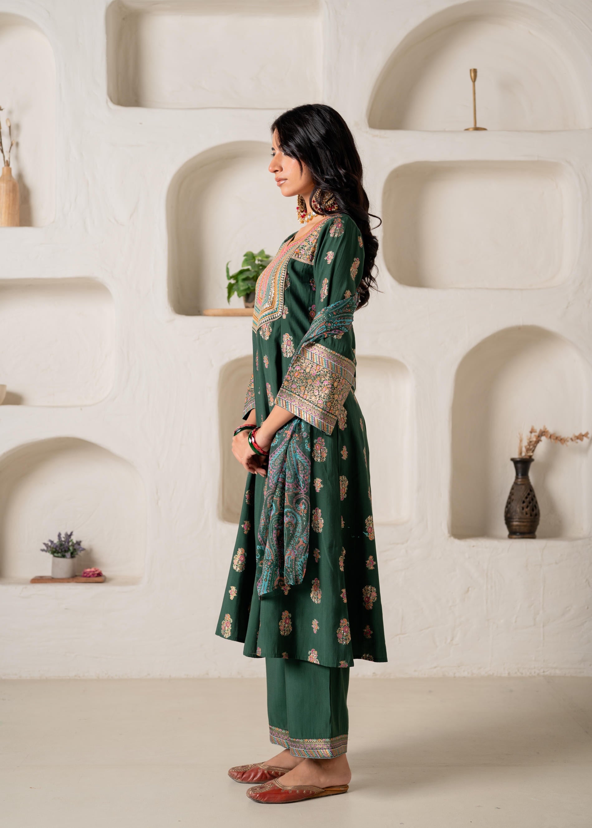 Emerald Mughal Motif printed Kurta Set with Dupatta