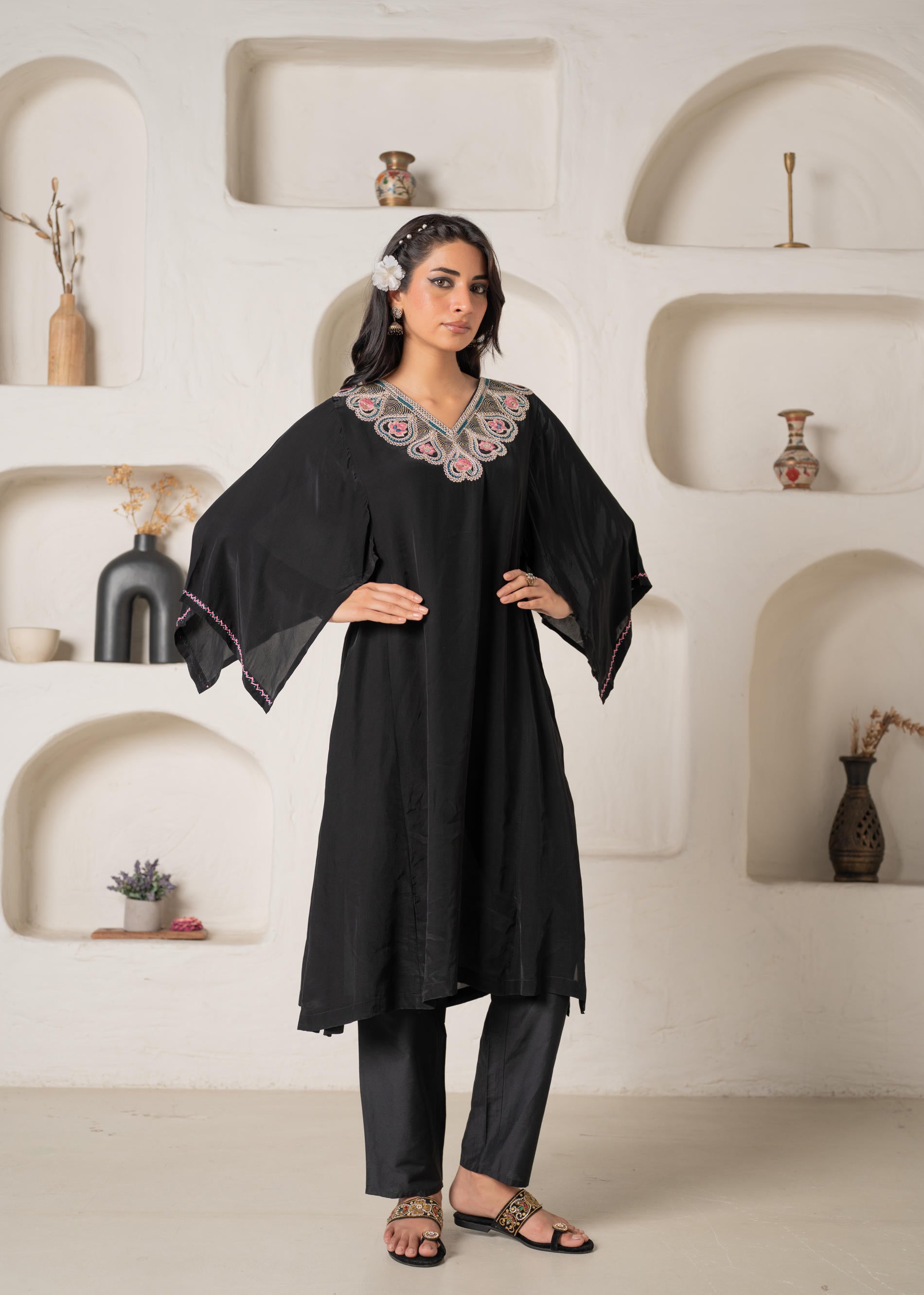 Noir Bloom Kaftan Kurta Pant Set