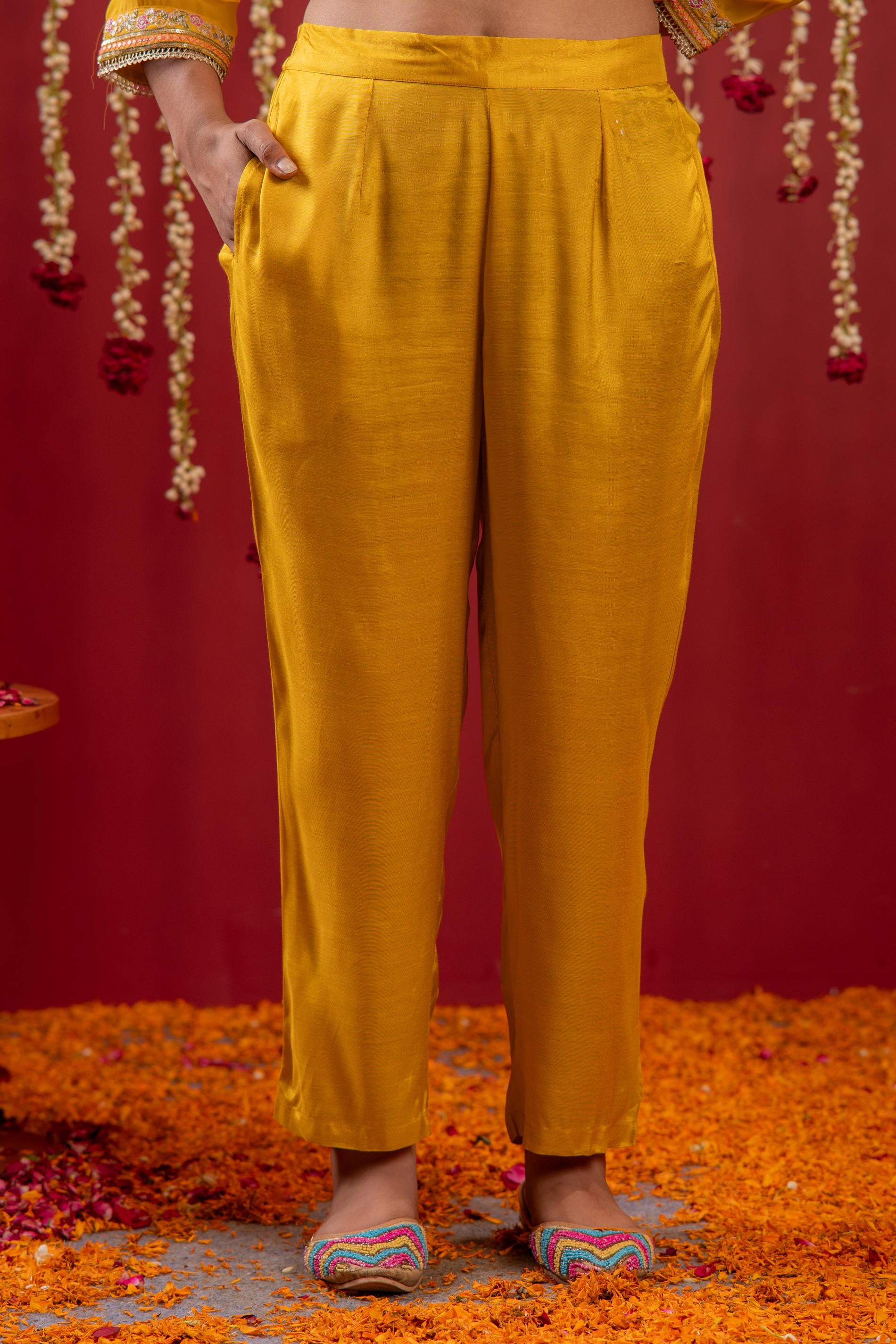 Mustard magic Anarkali Kurta Pant And Dupatta Set