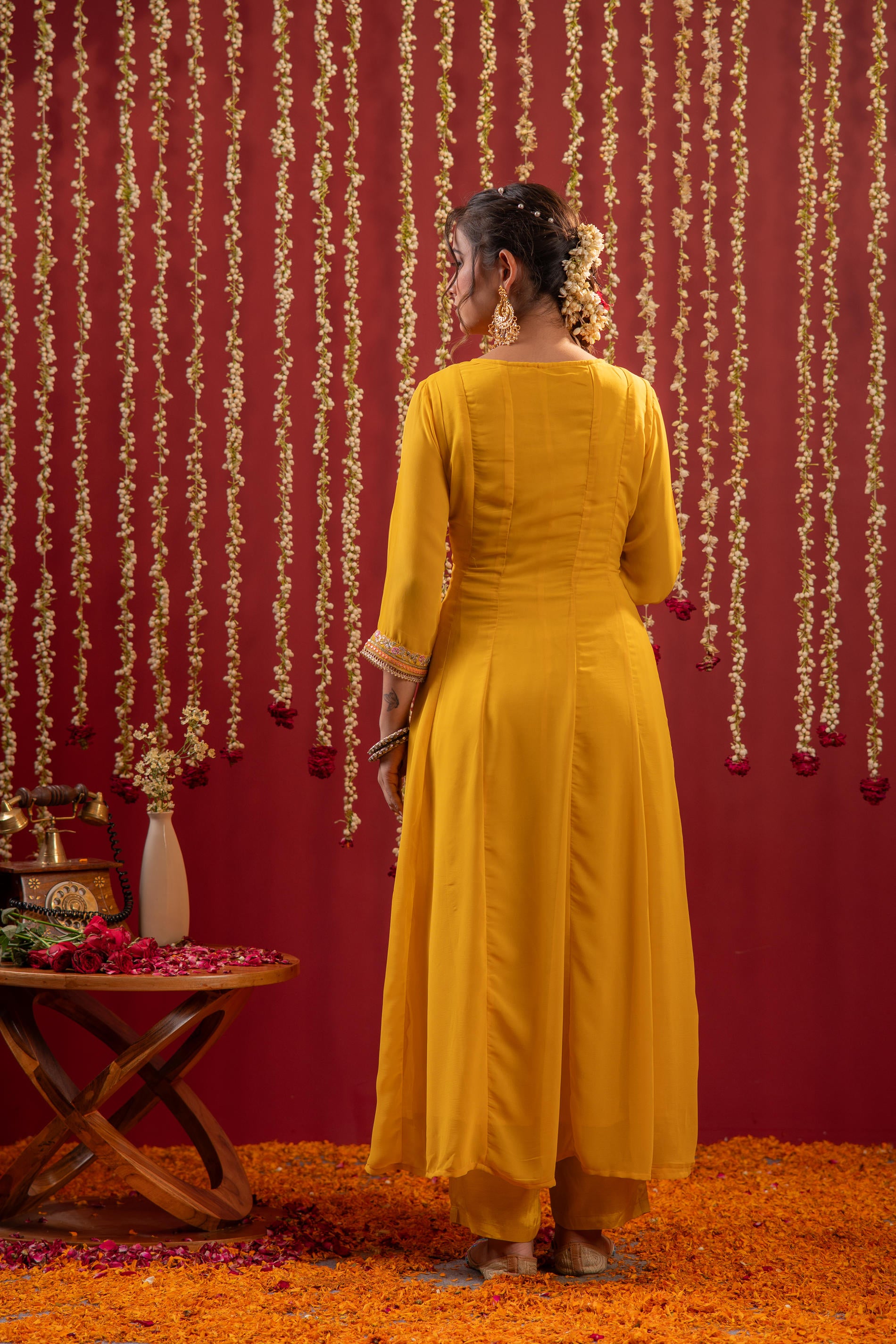 Mustard magic Anarkali Kurta Pant And Dupatta Set