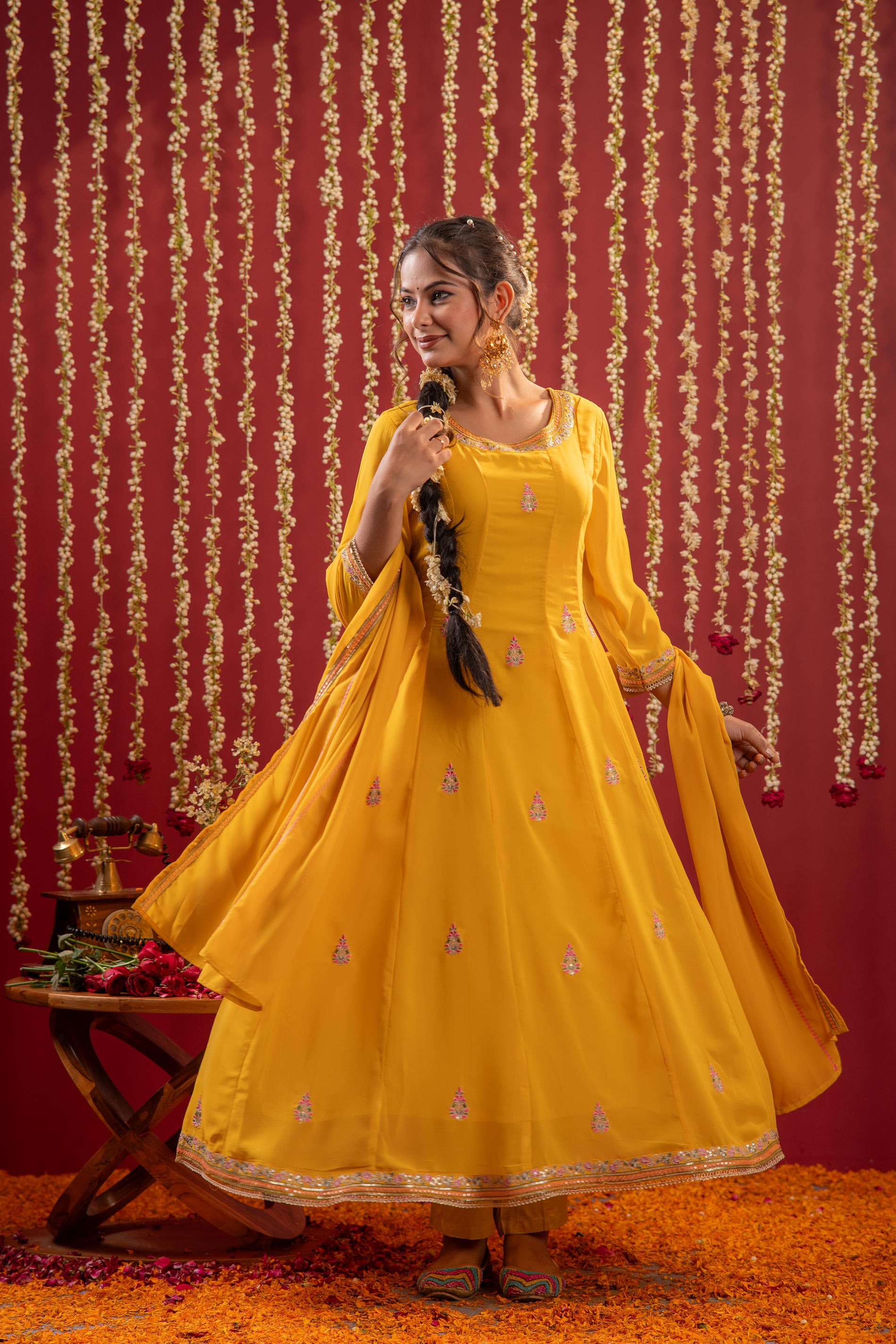 Mustard magic Anarkali Kurta Pant And Dupatta Set