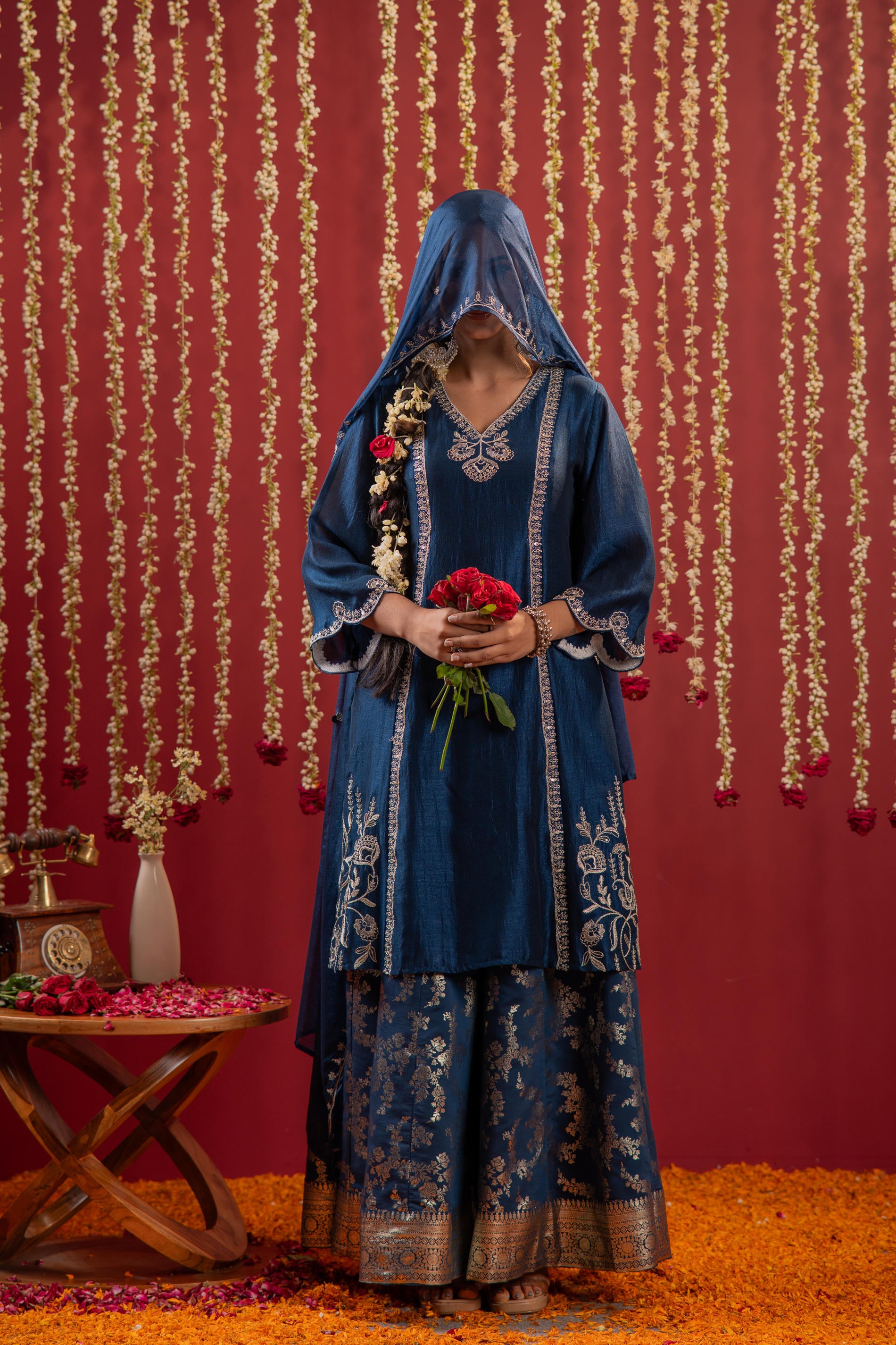 Regal Navy Blue Embroidered  Set with Dupatta