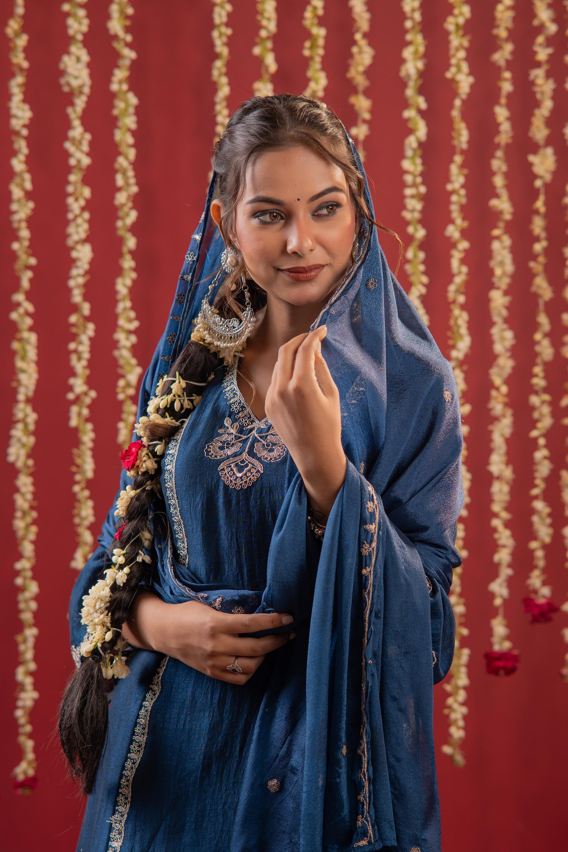 Regal Navy Blue Embroidered  Set with Dupatta