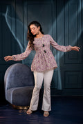 Purple Floral Printed Viscose GaThread Tunic with Dori Tie