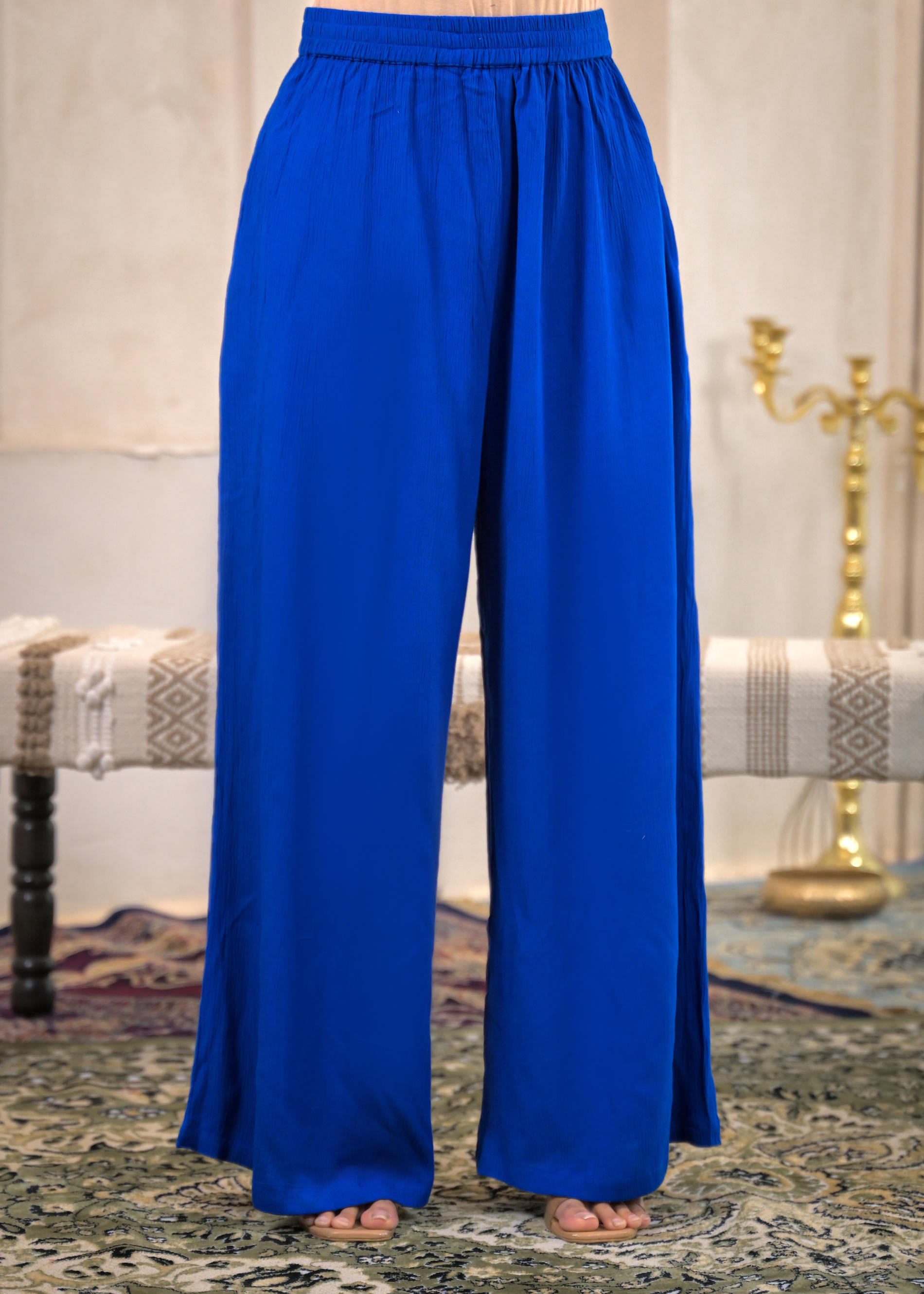 Royal Blue Viscose Co-ord Set – Shirt & Palazzo with Parsley Waistband