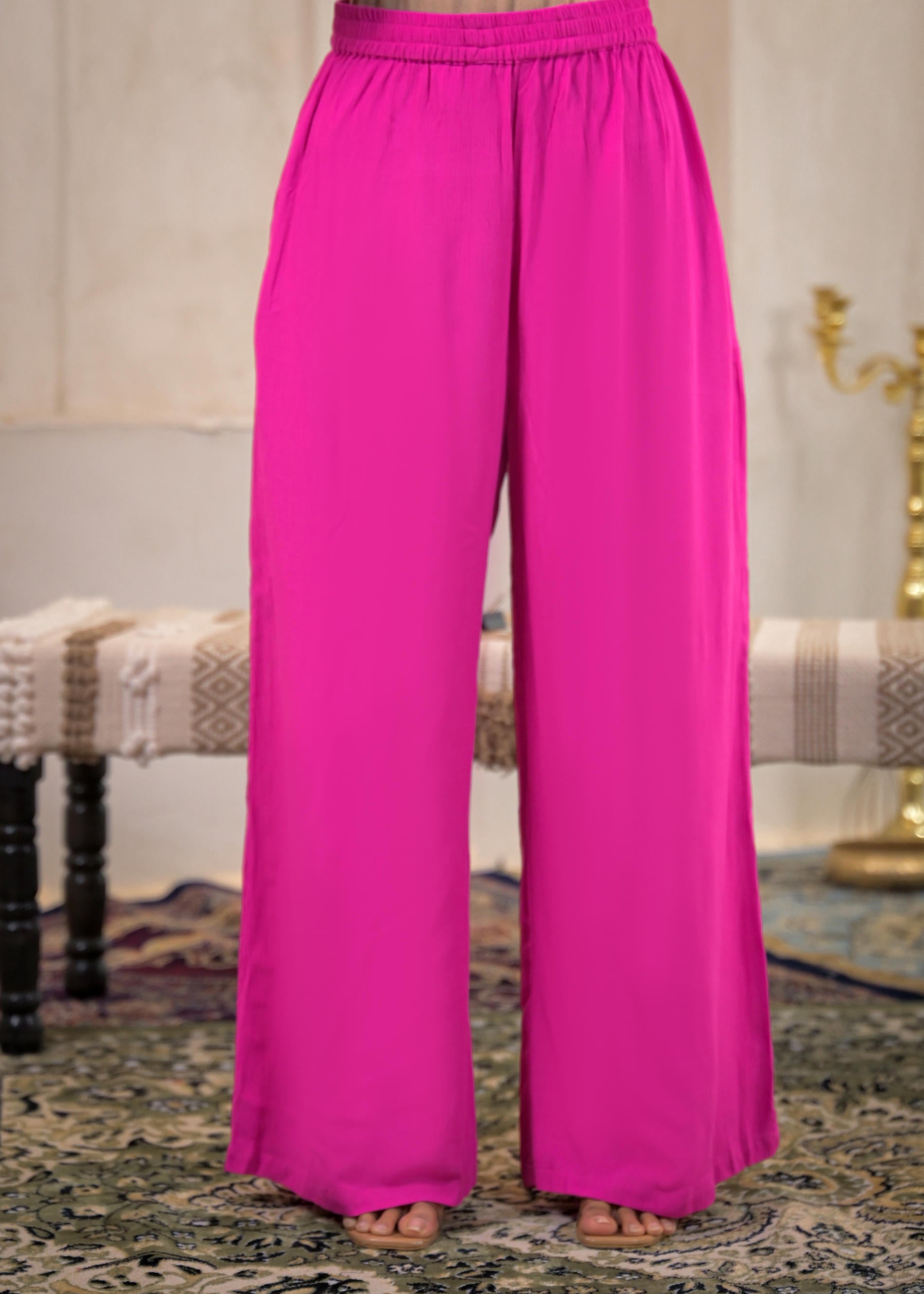 Pink Viscose Co-ord Set – Shirt & Palazzo with Parsley Waistband