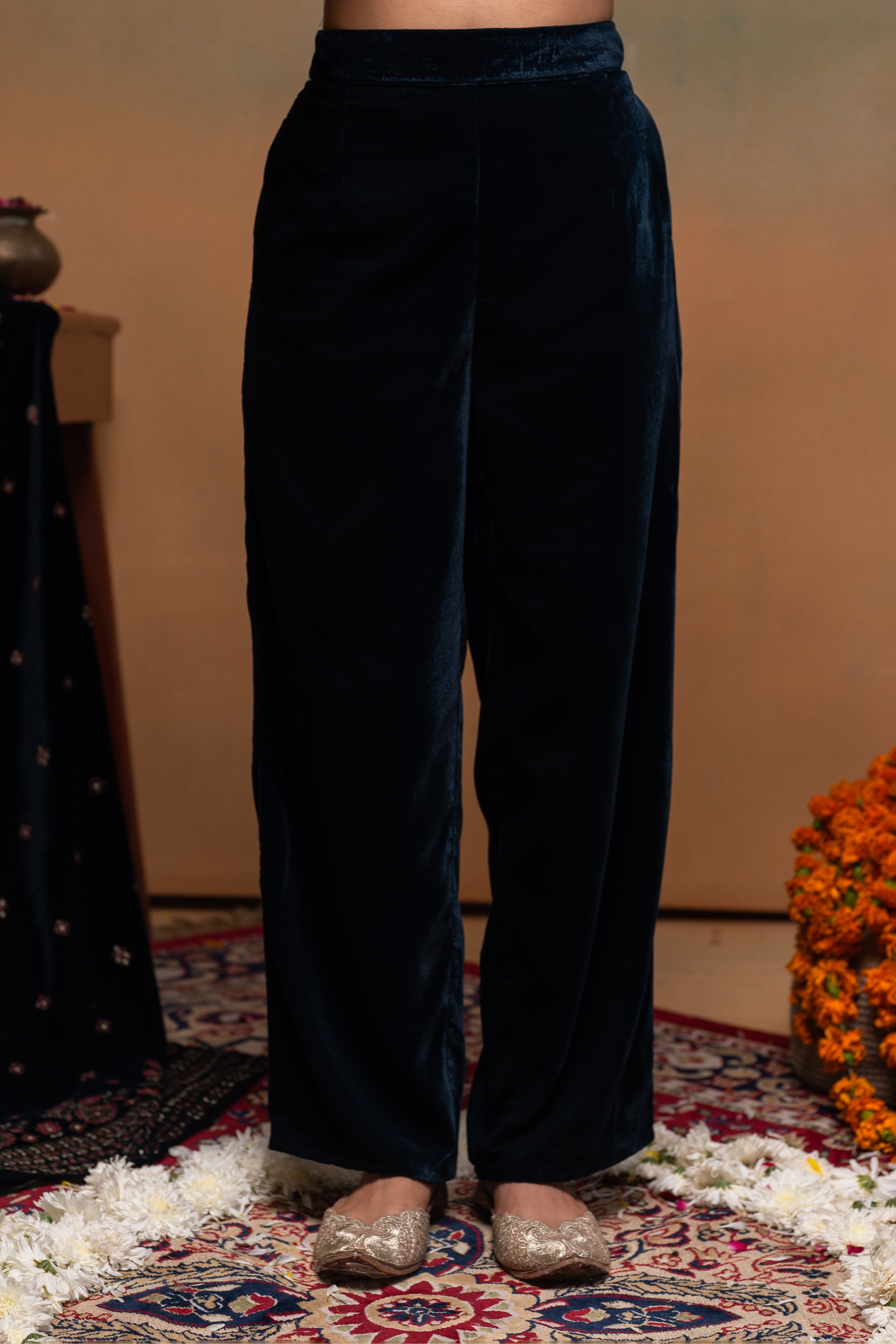 Teal , Embroidered Straight Kurta Set with dupatta