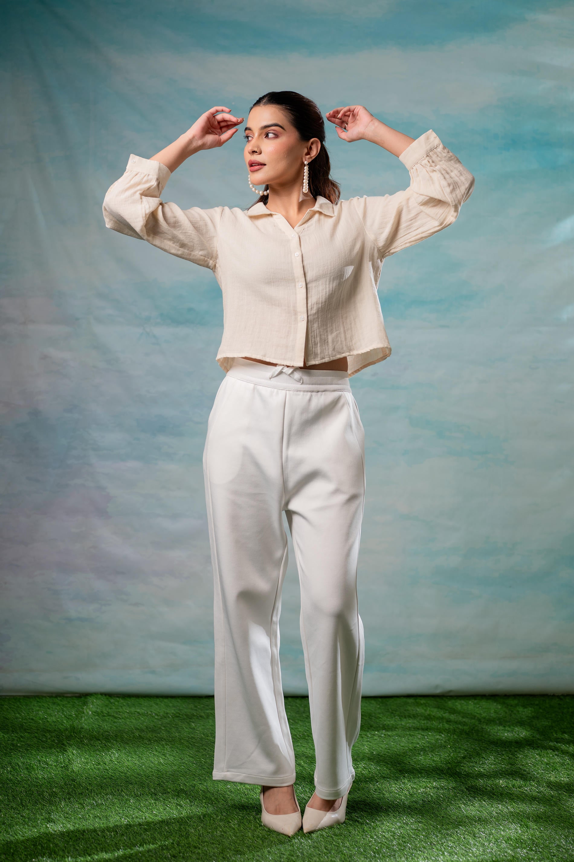 Lamora Beige Minimal Textured  Shirt