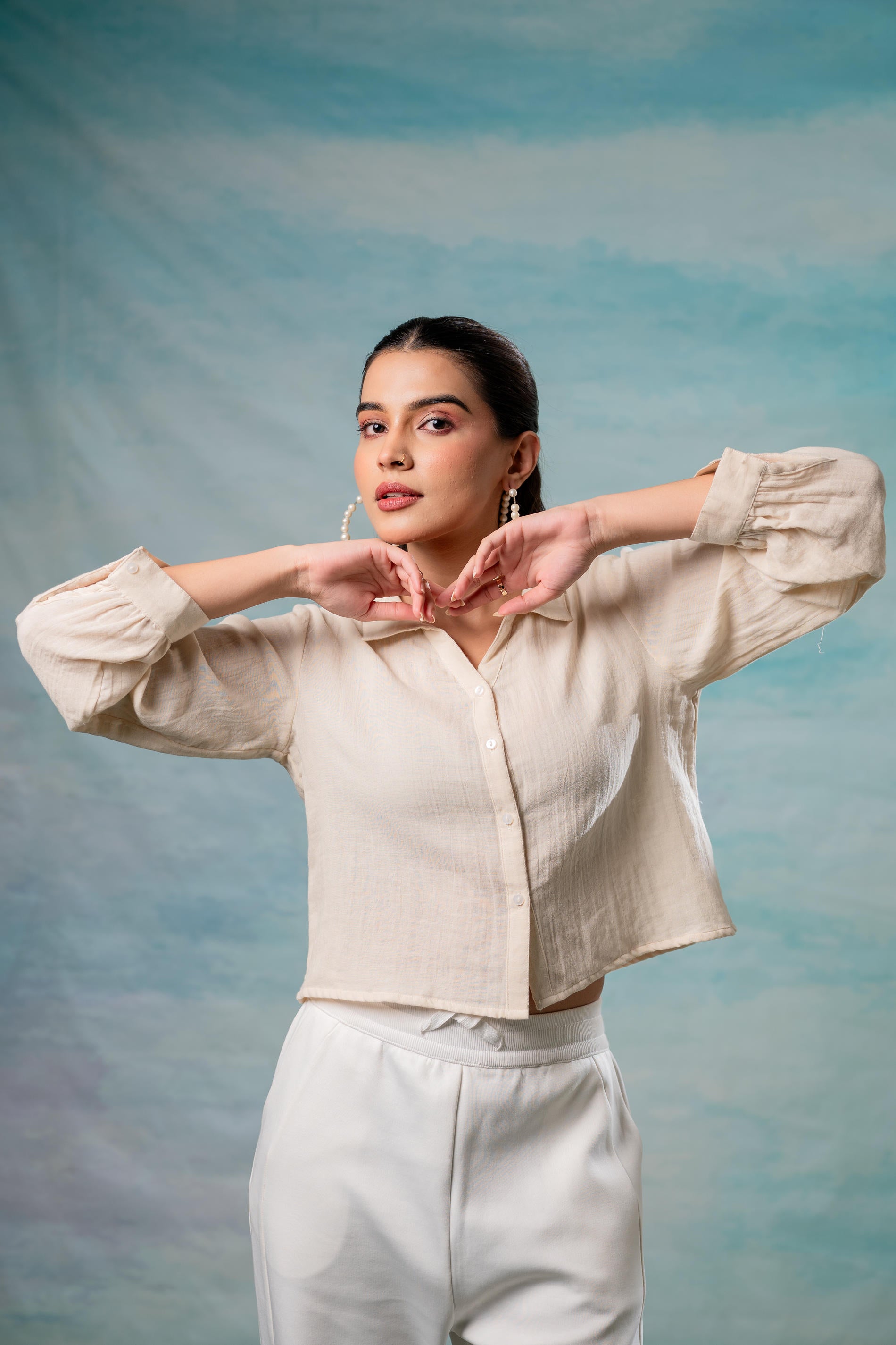 Lamora Beige Minimal Textured  Shirt