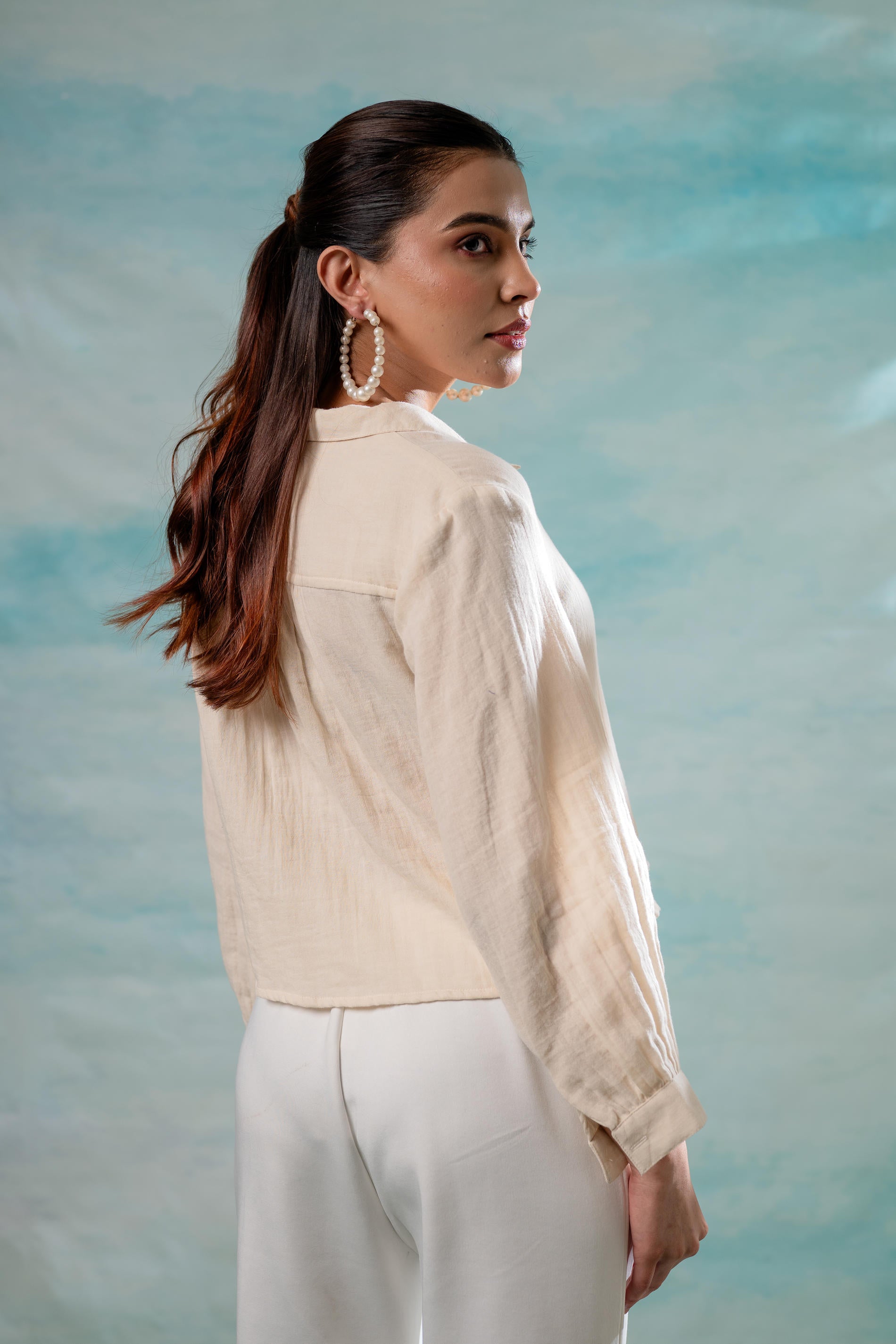 Lamora Beige Minimal Textured  Shirt