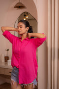 Lamora Hot Pink Solid Casual Oversized Shirt for Women