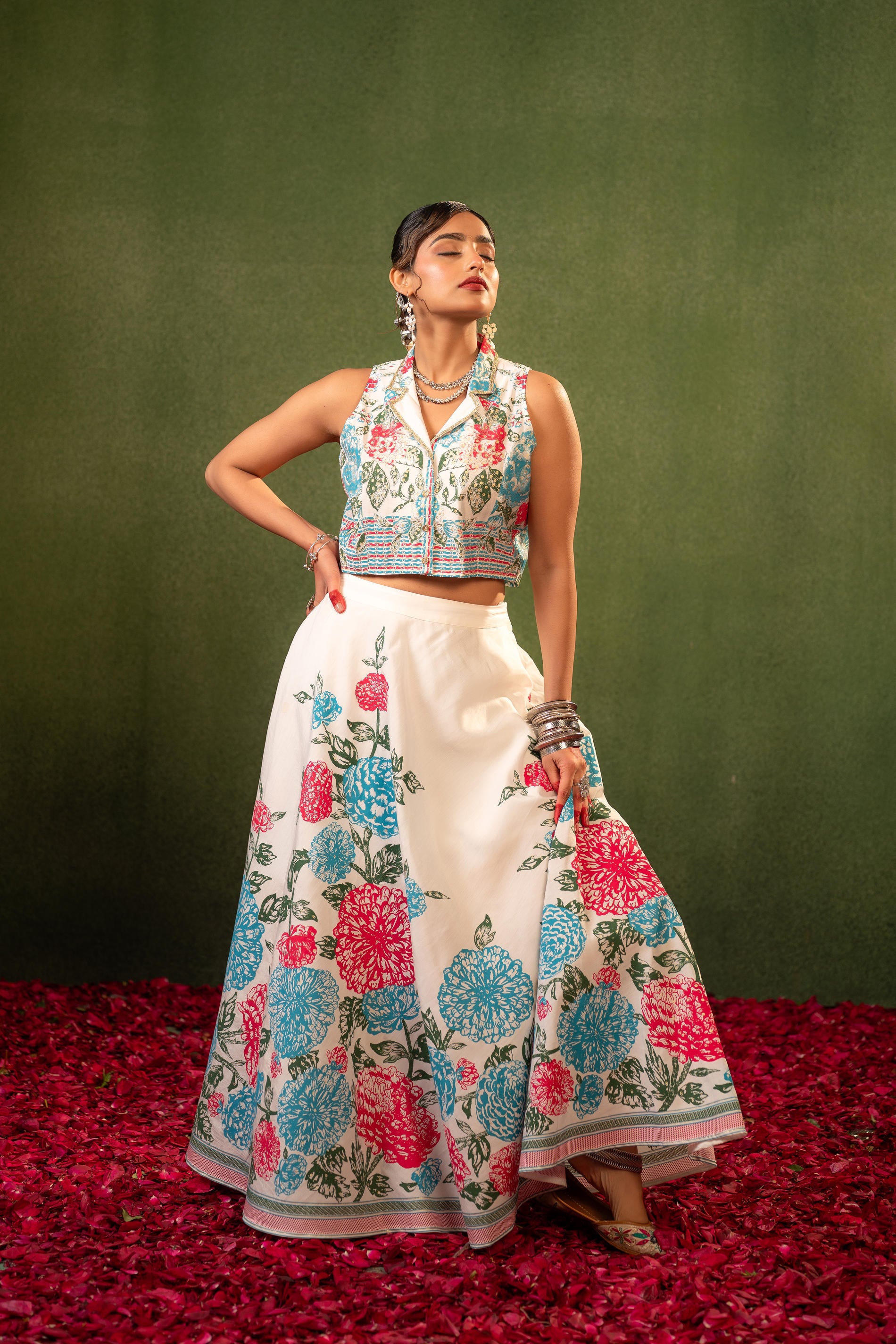 Contemporary Printed Top Skirt Set