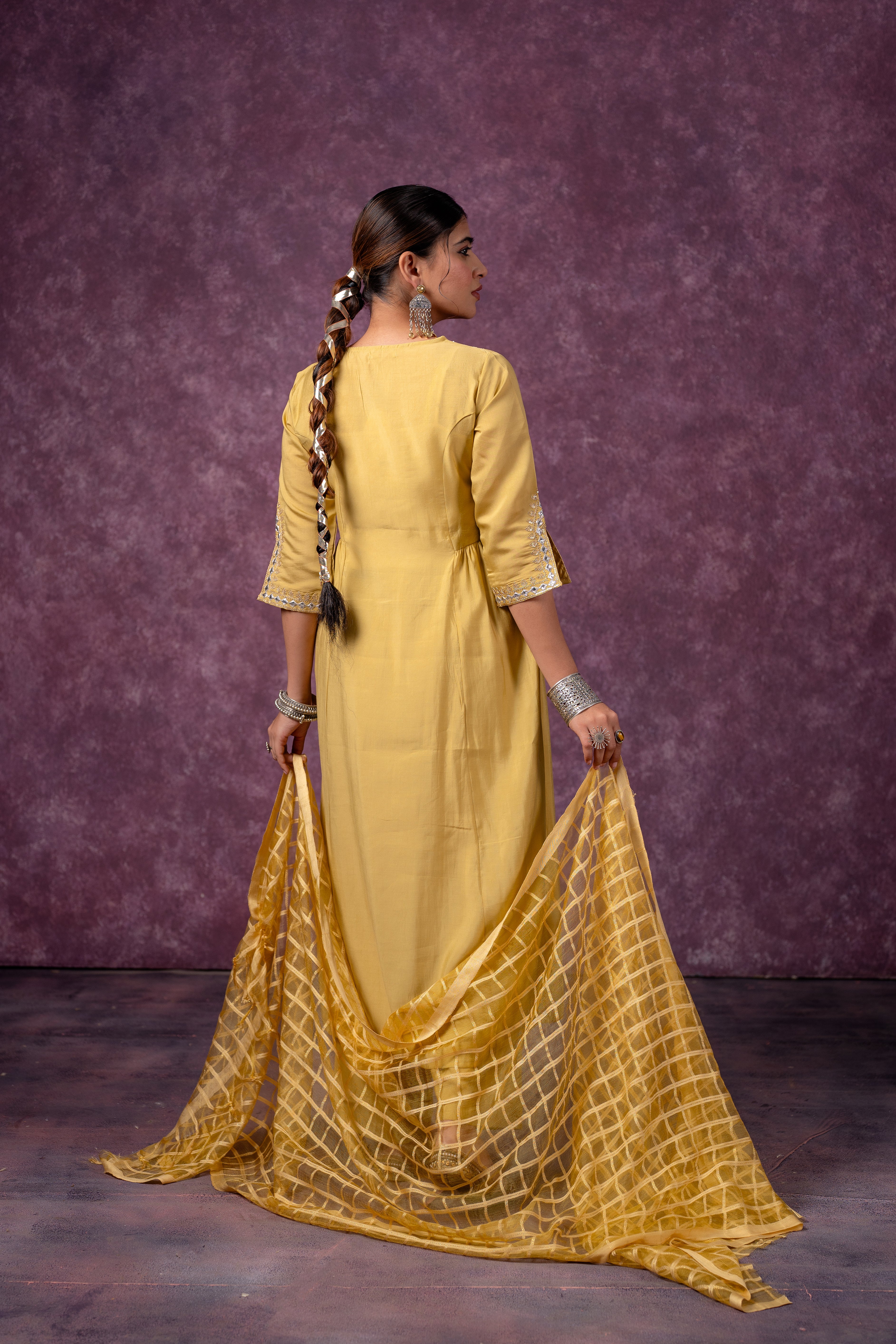 Mustard Elegance Chanderi Kurta Set with Geometric Dupatta