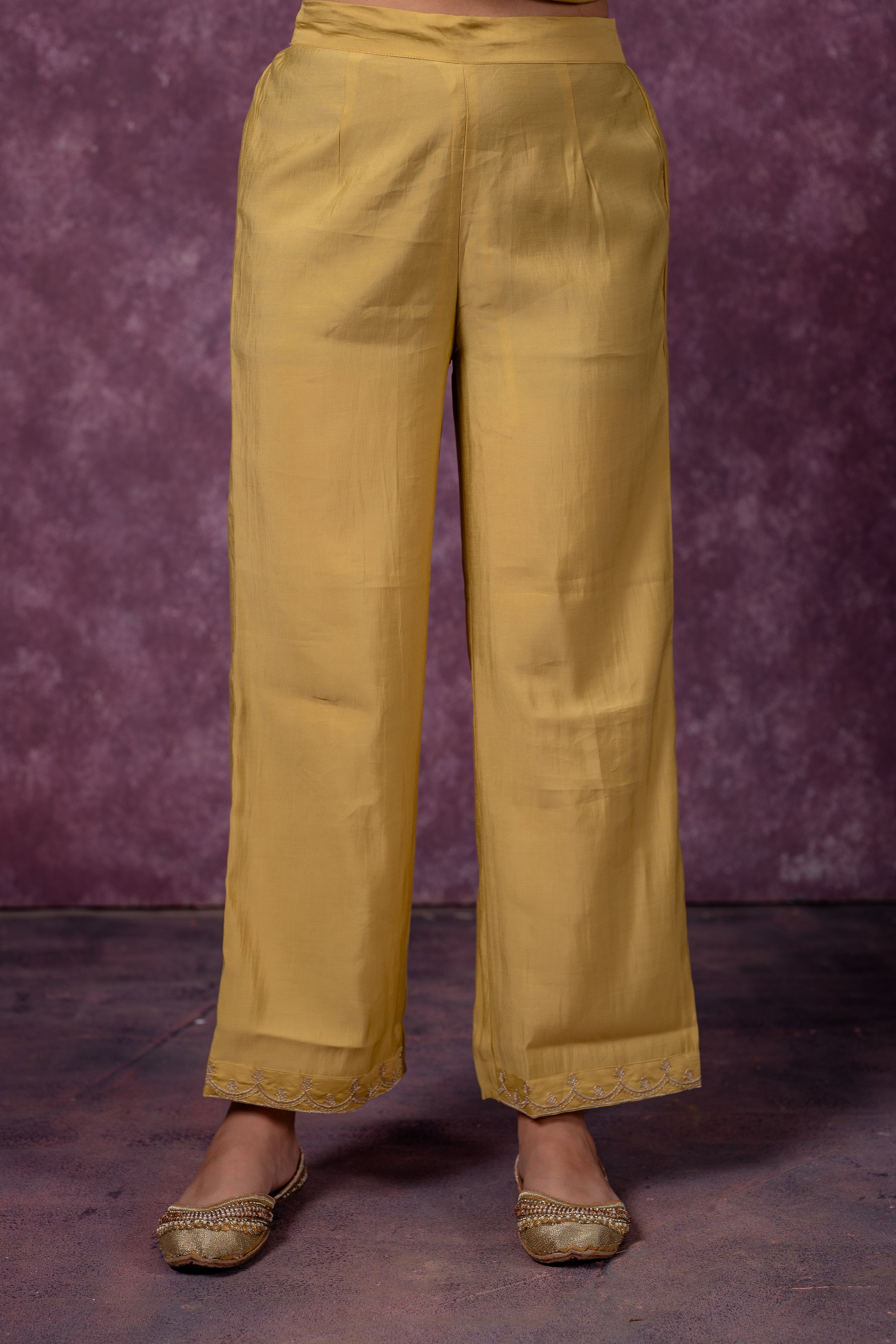 Mustard Elegance Chanderi Kurta Set with Geometric Dupatta