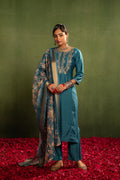 Teal Embroidered Kurta Set with Jacquard Dupatta