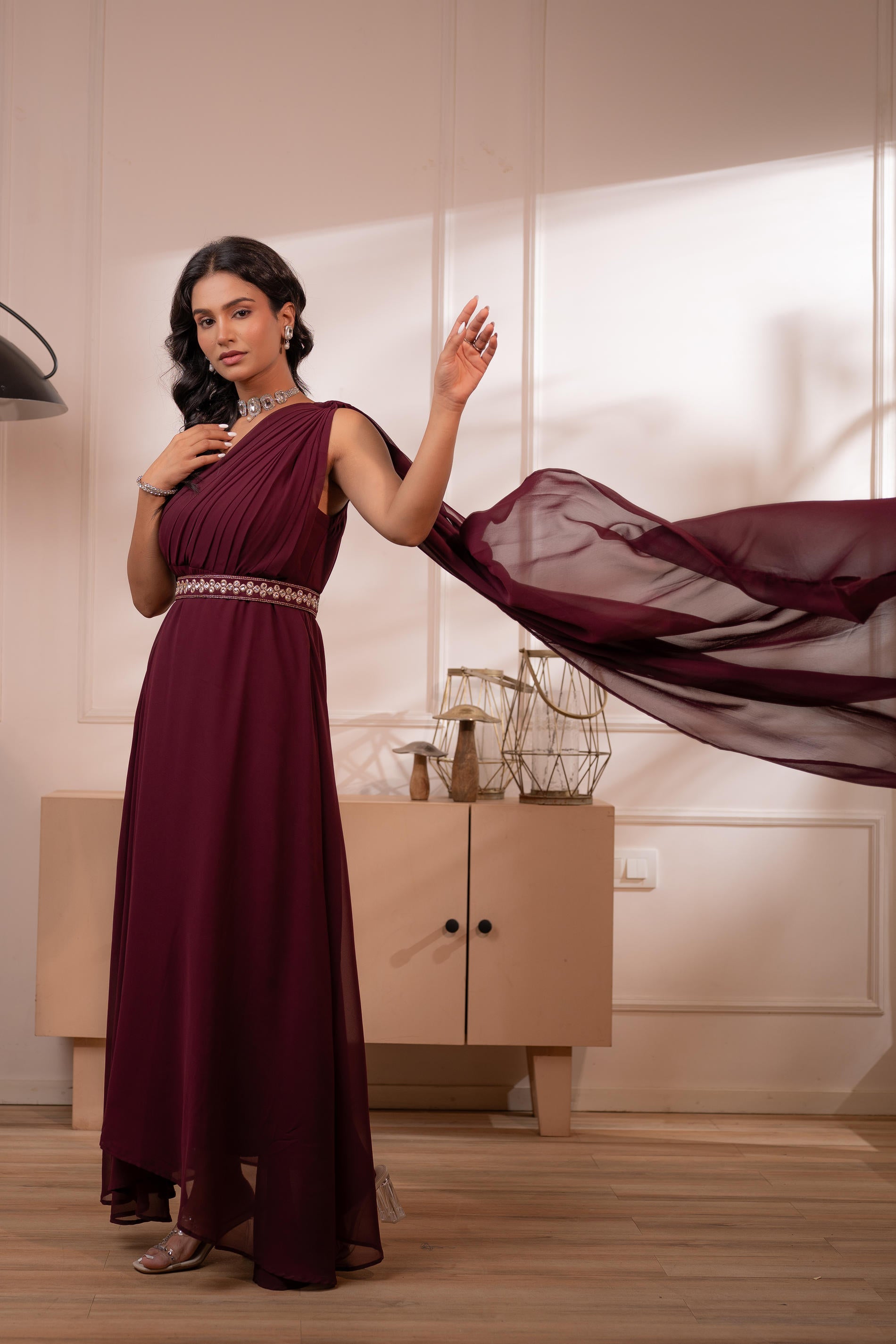 Wine Whispers One-Shoulder Gown