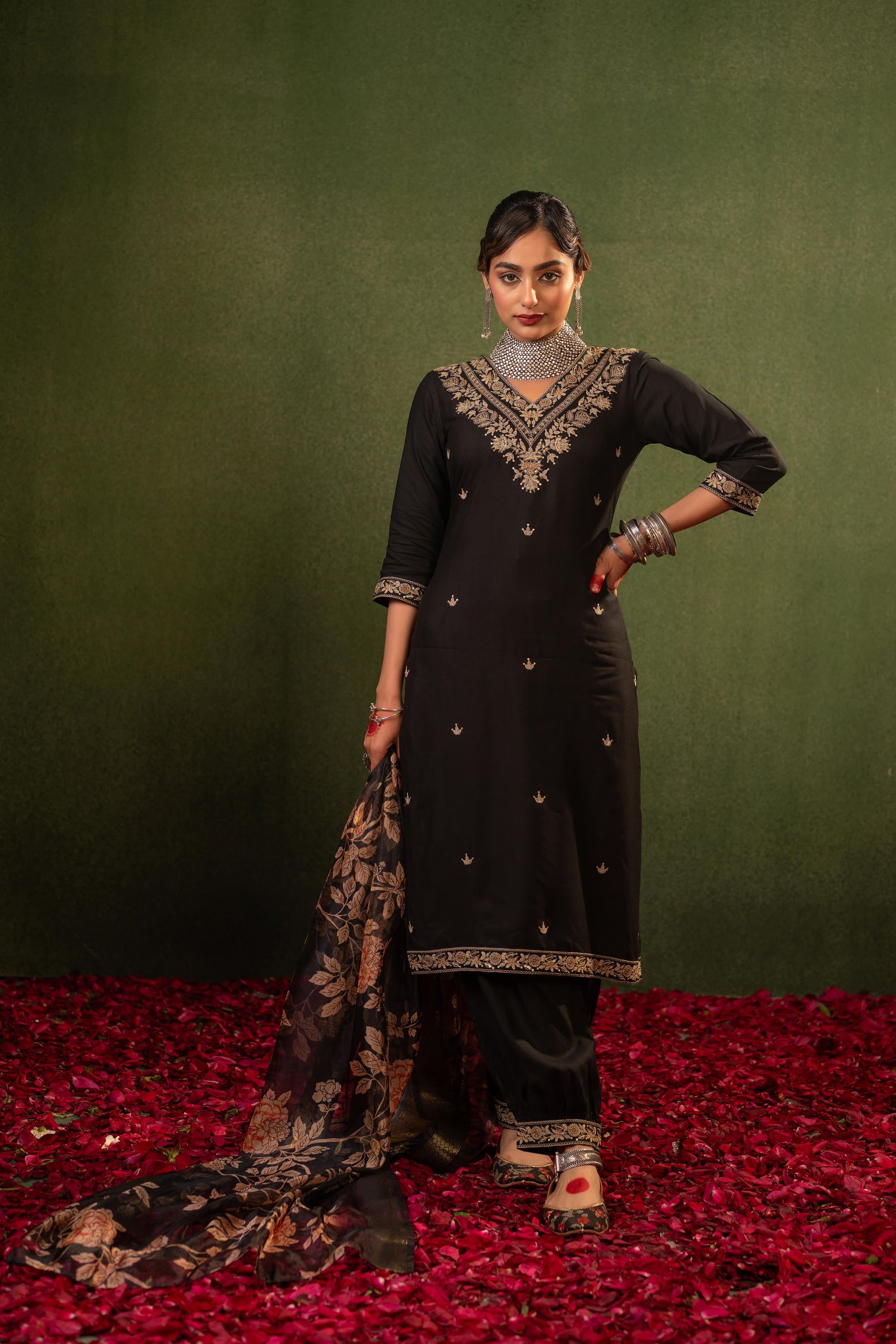 Black  Heritage Embroidered Kurta Set