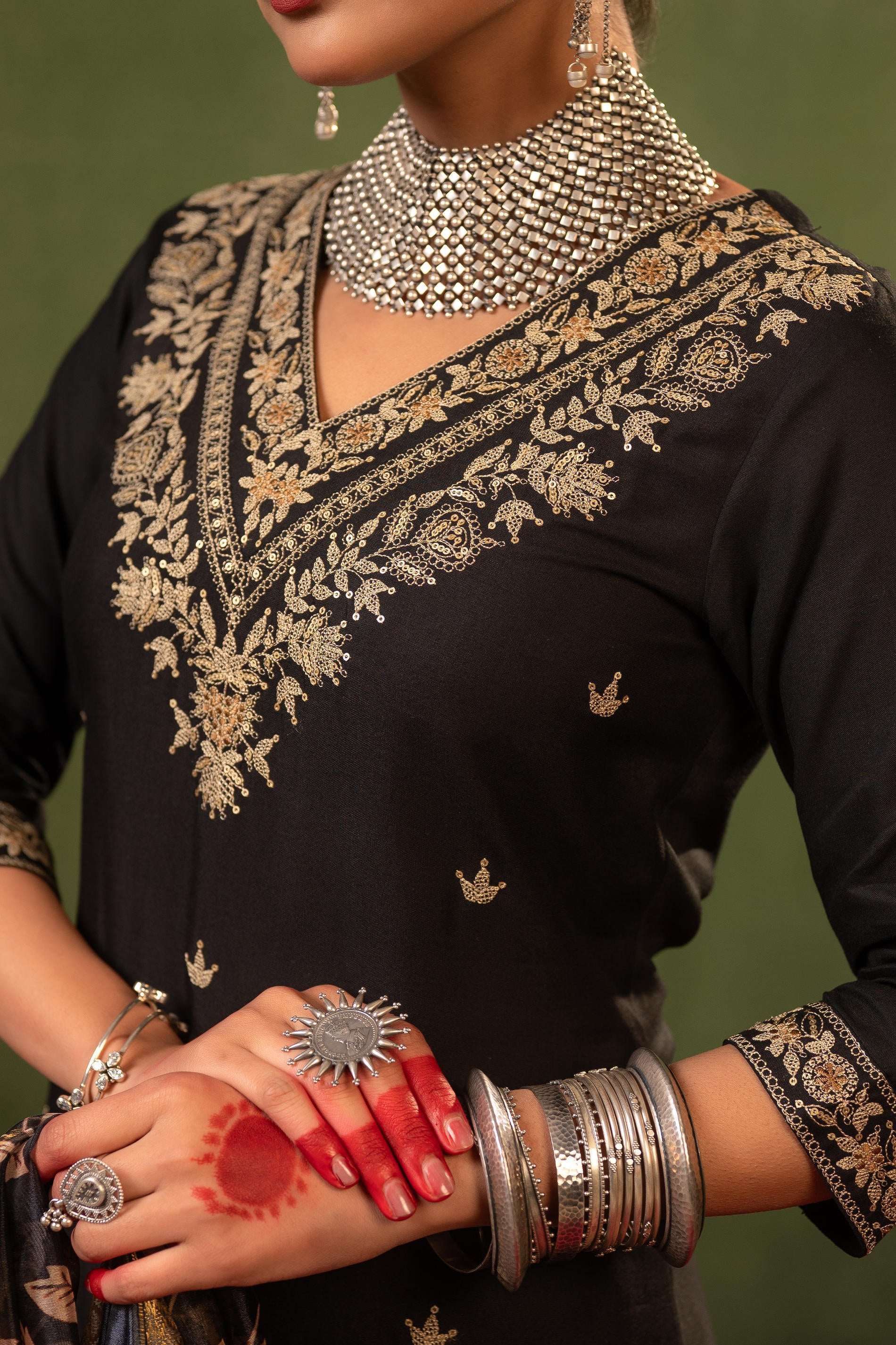 Black  Heritage Embroidered Kurta Set