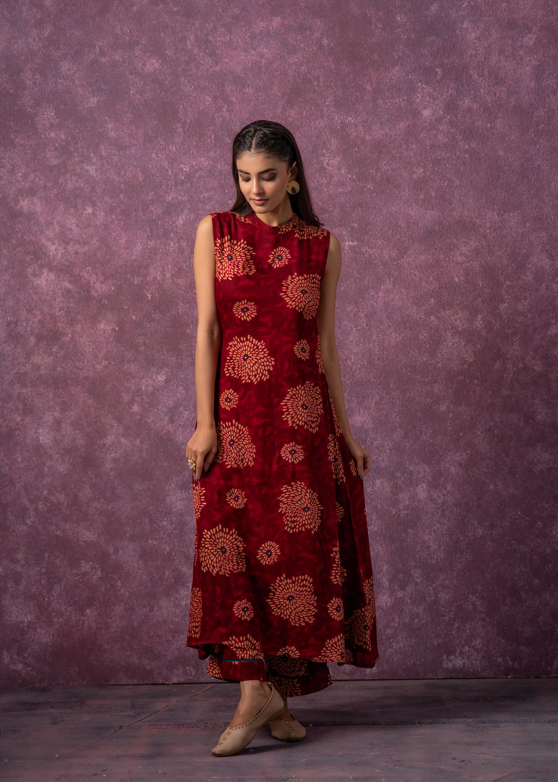 Women's Fuchsia Floral Printed Kurta with Pant Set