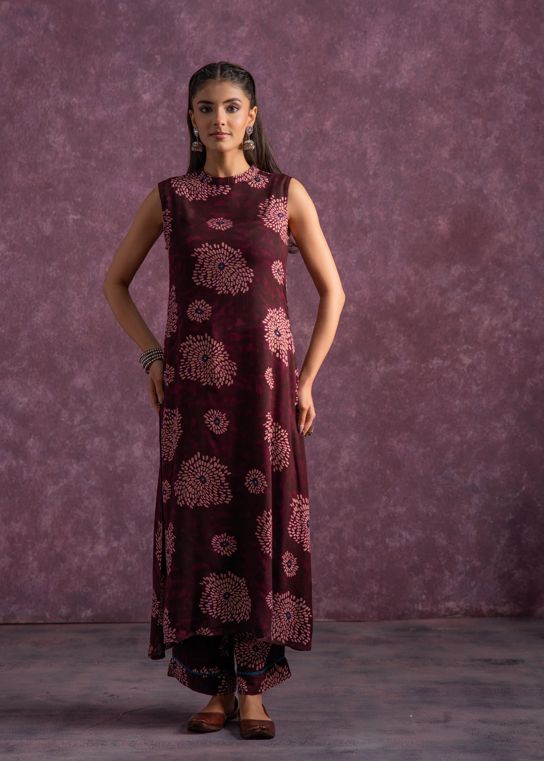 Women's Purple Floral Printed Kurta with Pant Set