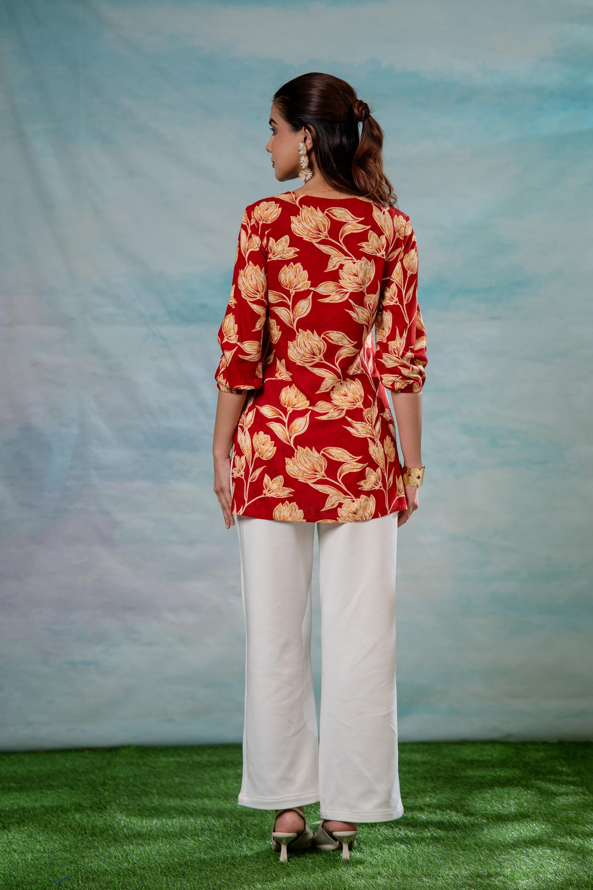 Pink Floral Printed Viscose Tunic