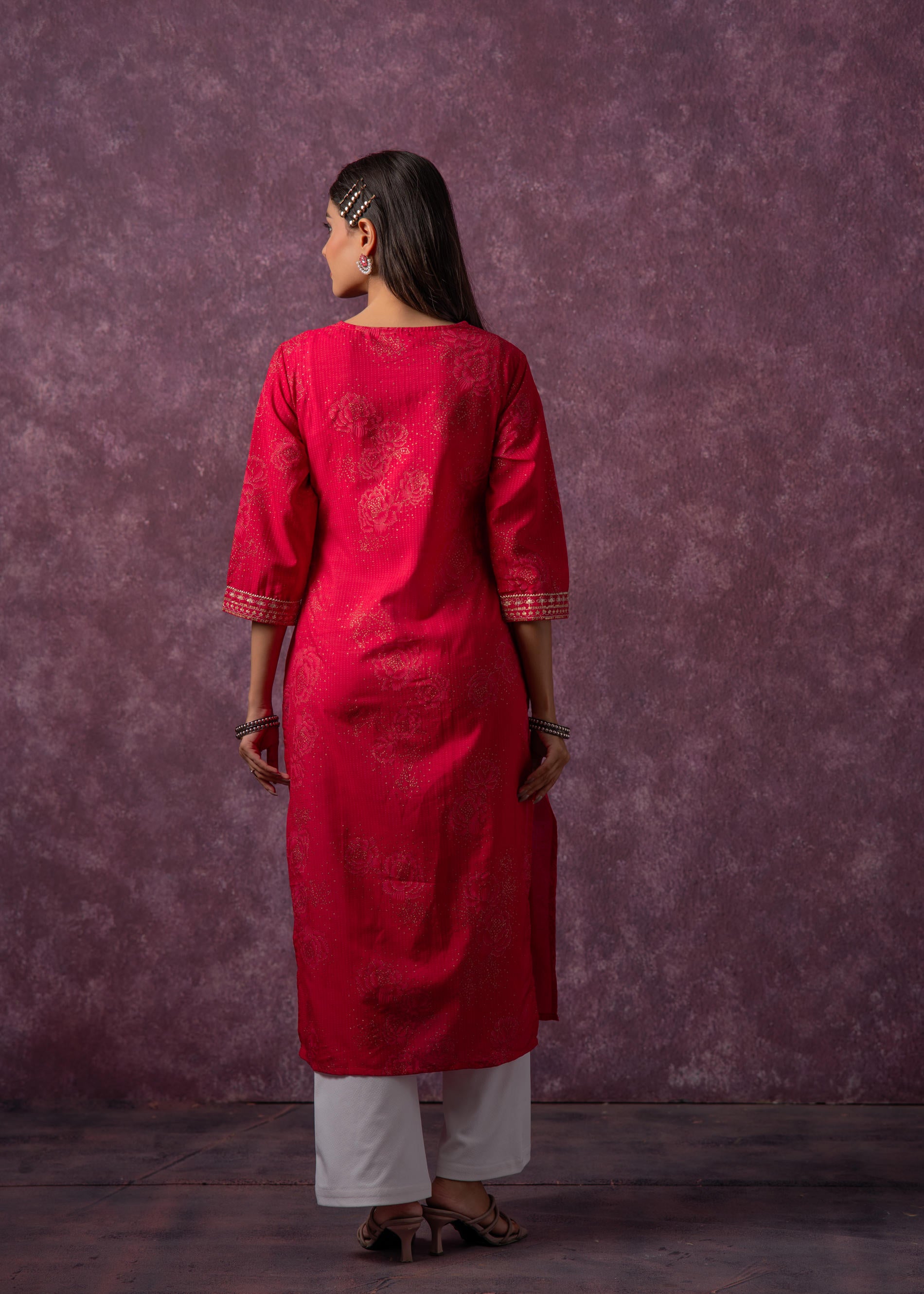 Rust Red Embroidered Straight Kurta