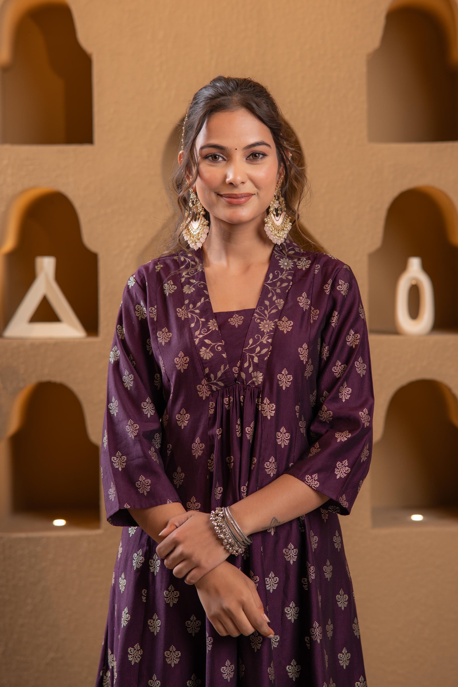 Purple Gold-Printed Anarkali Kurta